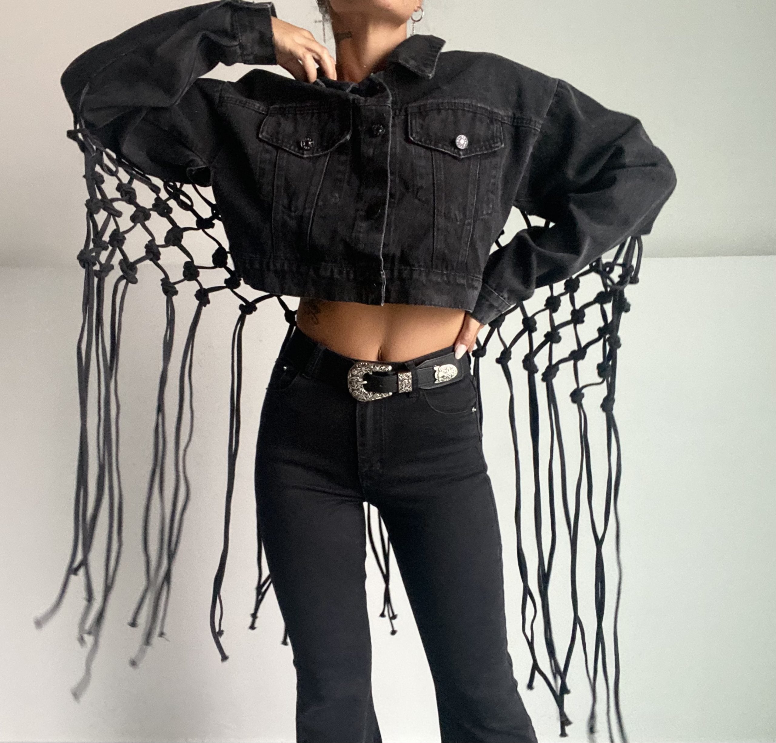 Giacca Jeans Maxi Rete - Nero