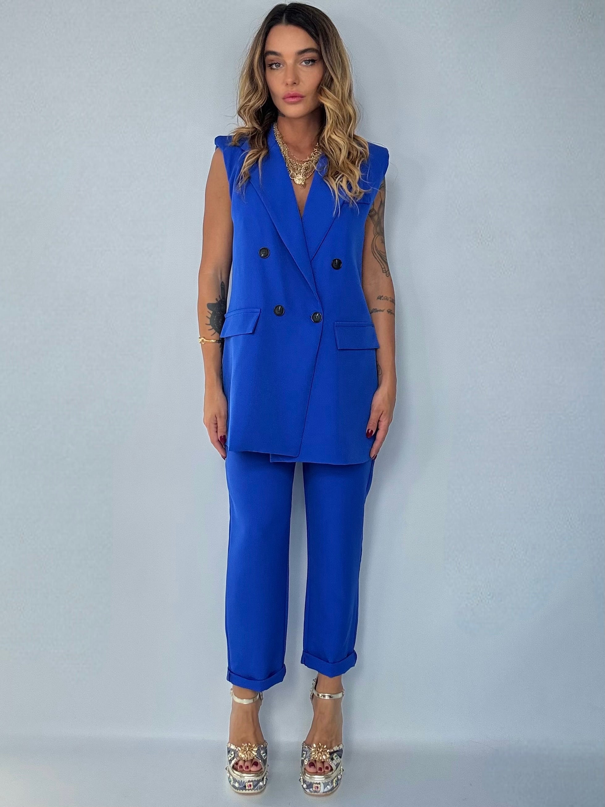 Completo Gilet Over e Pantaloni Pinces - Blu Elettrico