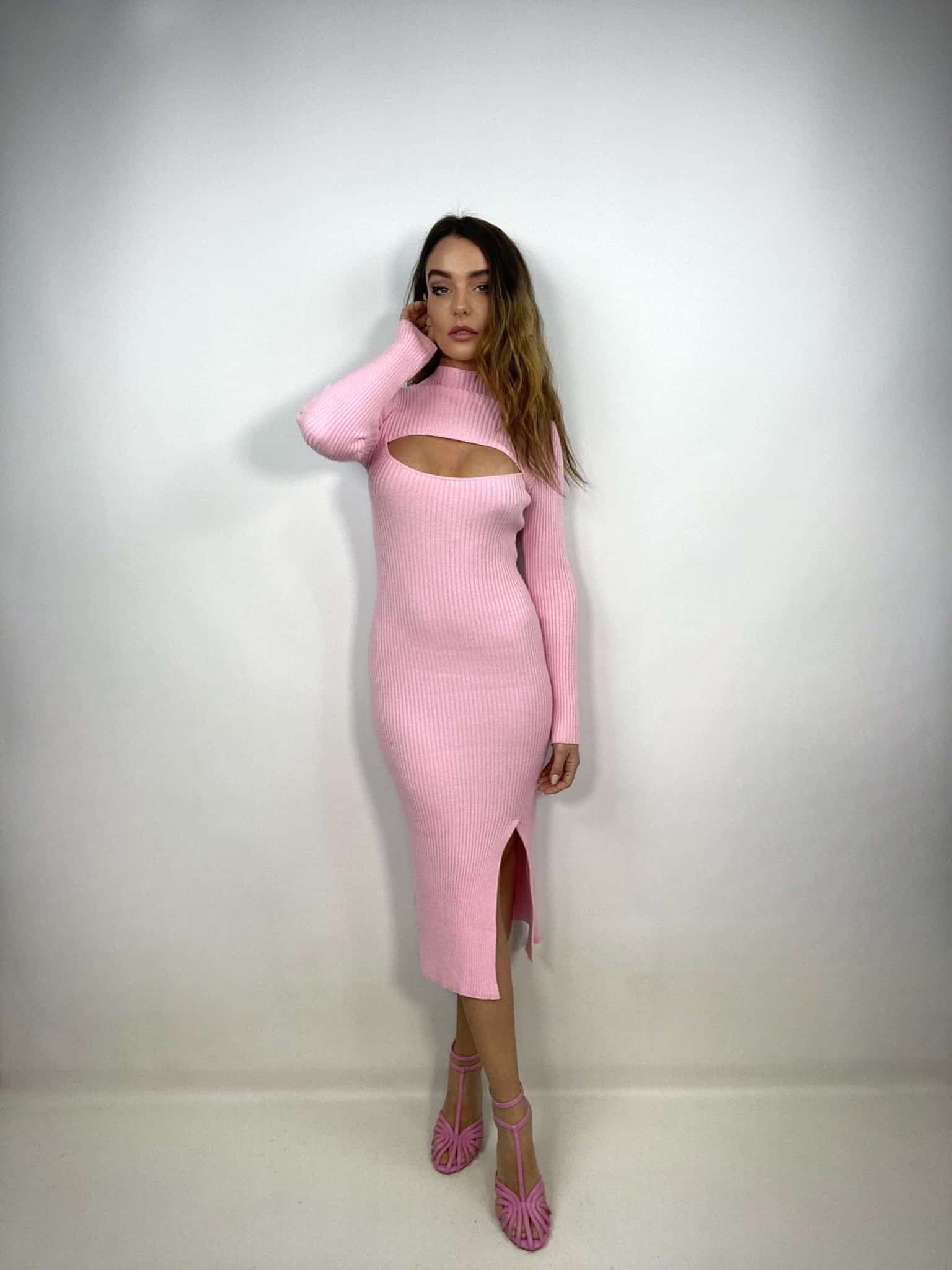 Abito Midi in Maglia con Cut Out - Rosa
