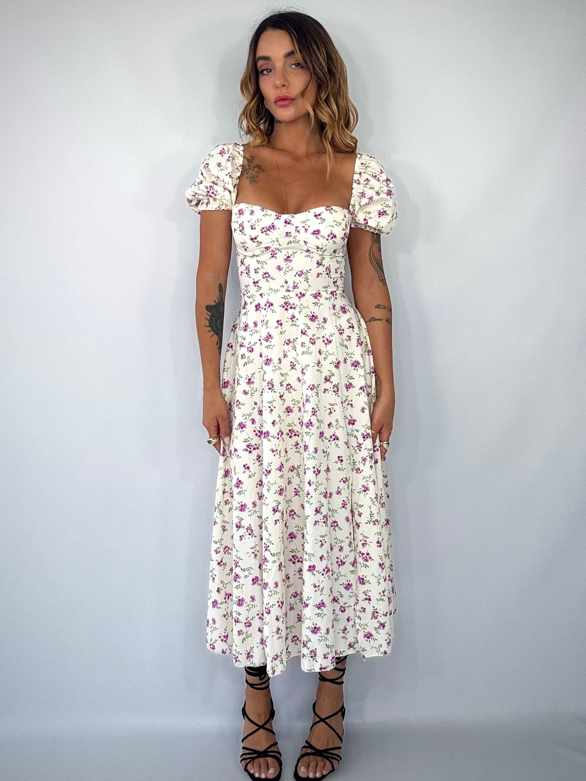 Maxi Dress Sofia - Bianco Panna / Lavanda