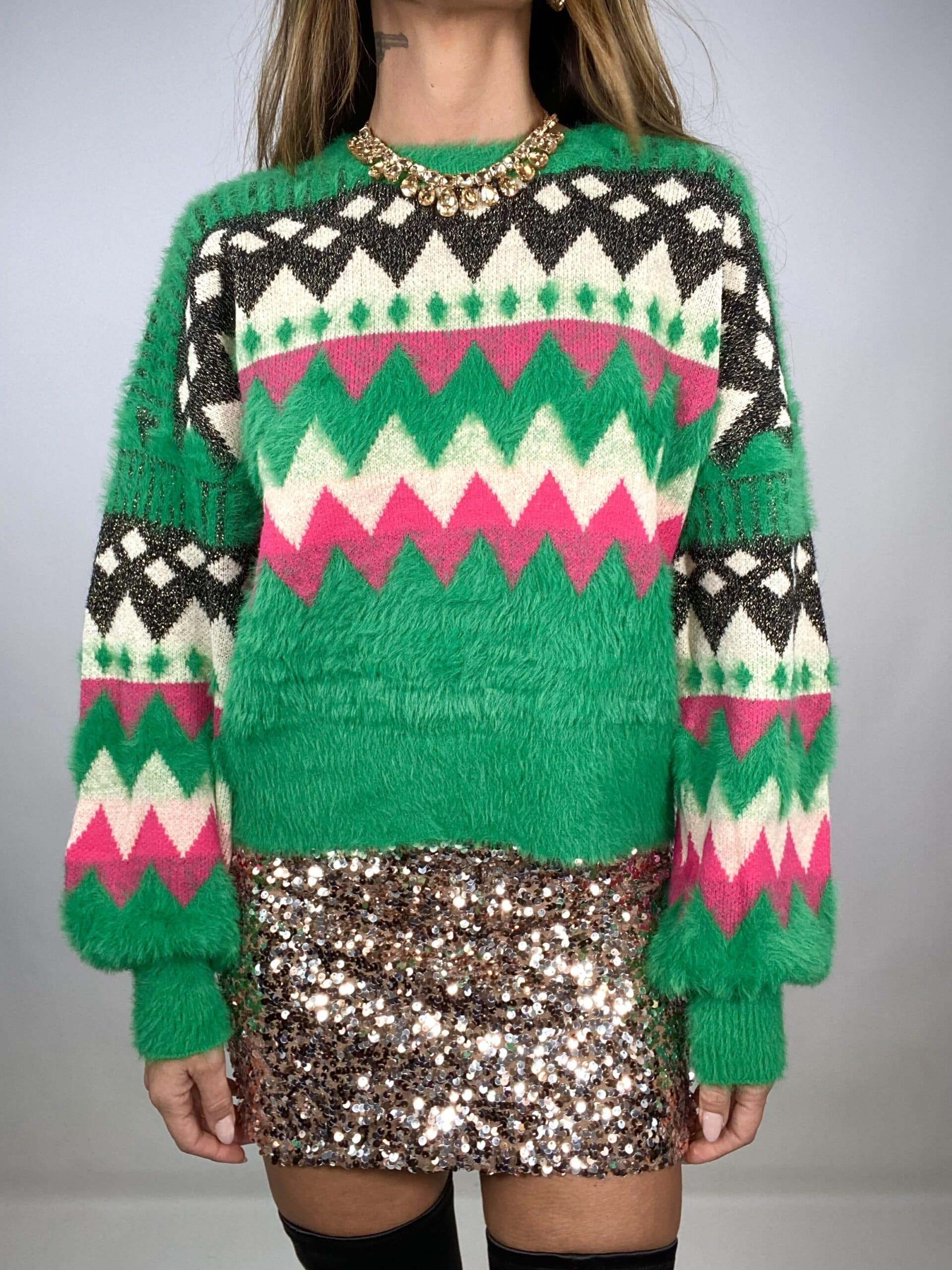 Pullover Natalizio in Pelliccetta -  Verde