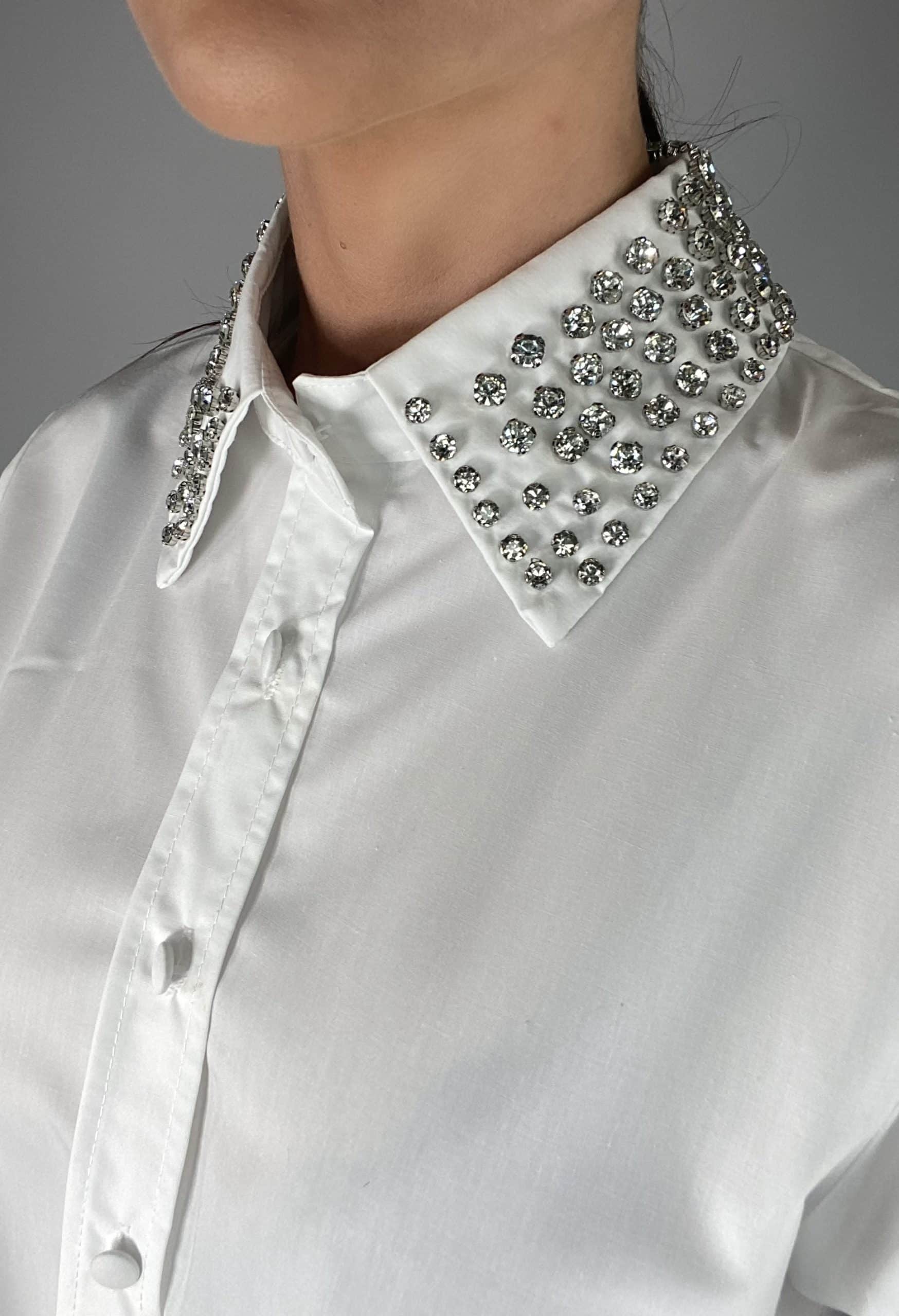 Camicia Maniche Palloncino Maxi Colletto con Strass - Rosa