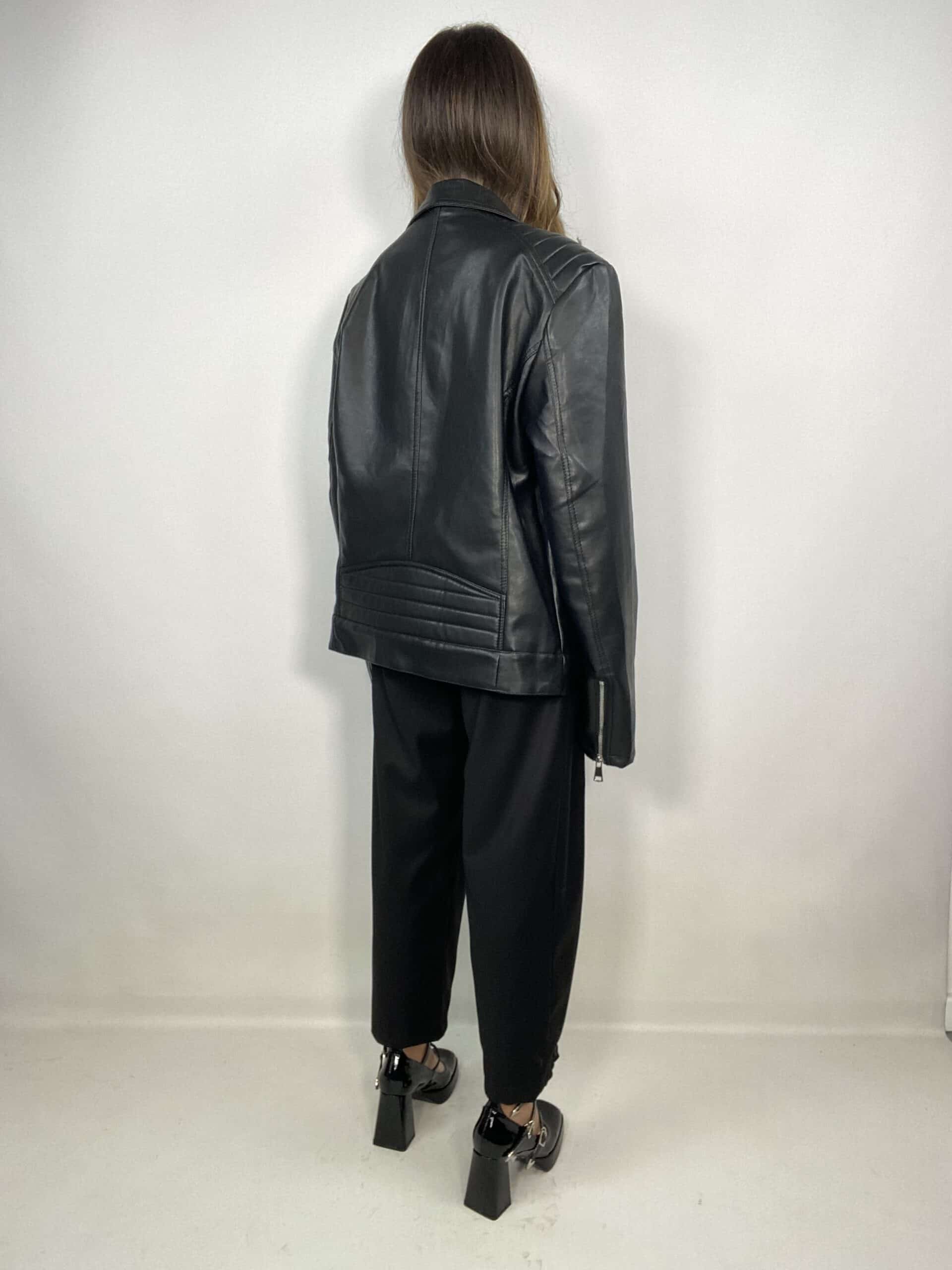 Chiodo Ecopelle Over con Spalline  - Nero