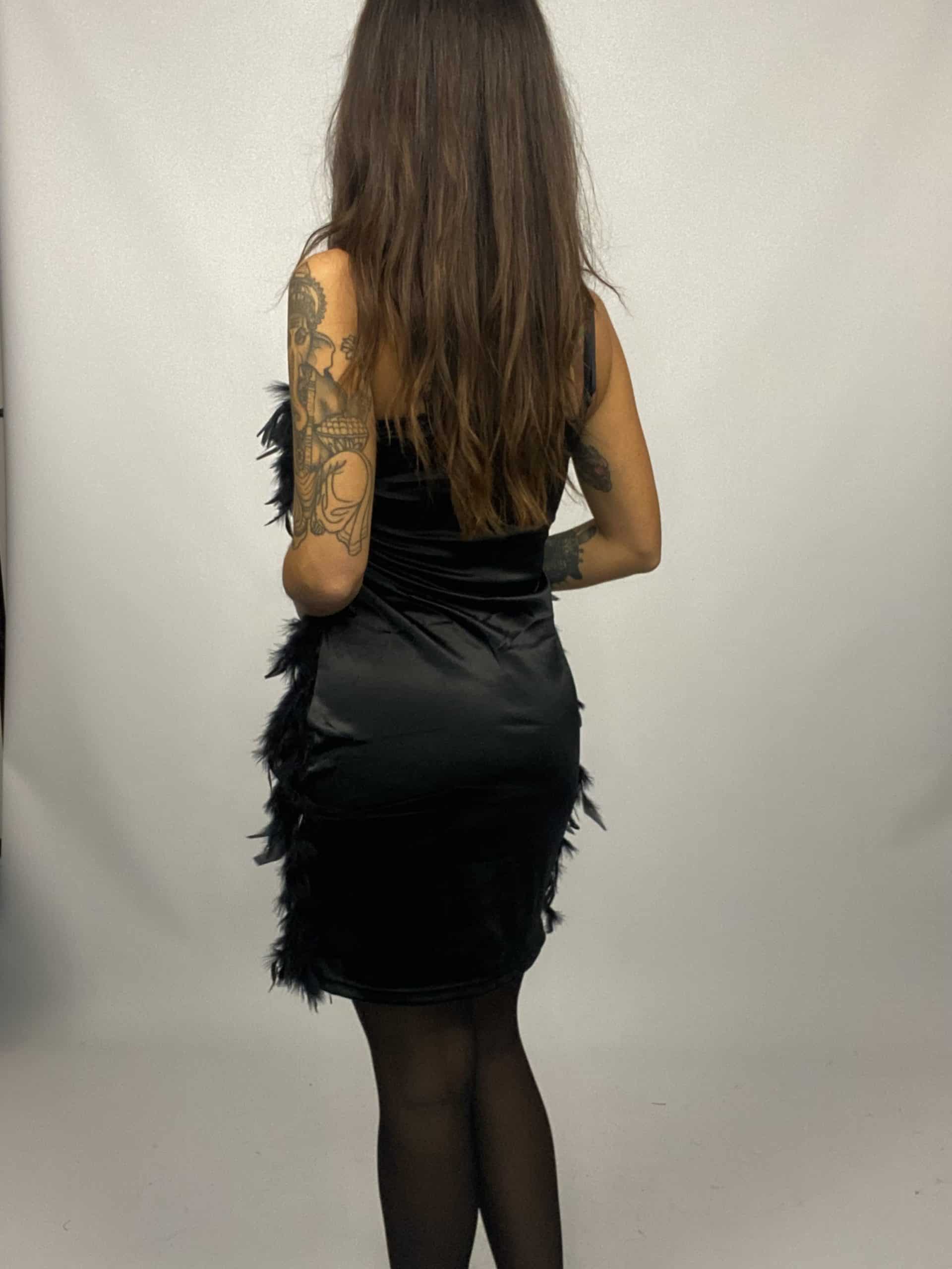 Mini Abito con Piume - Nero
