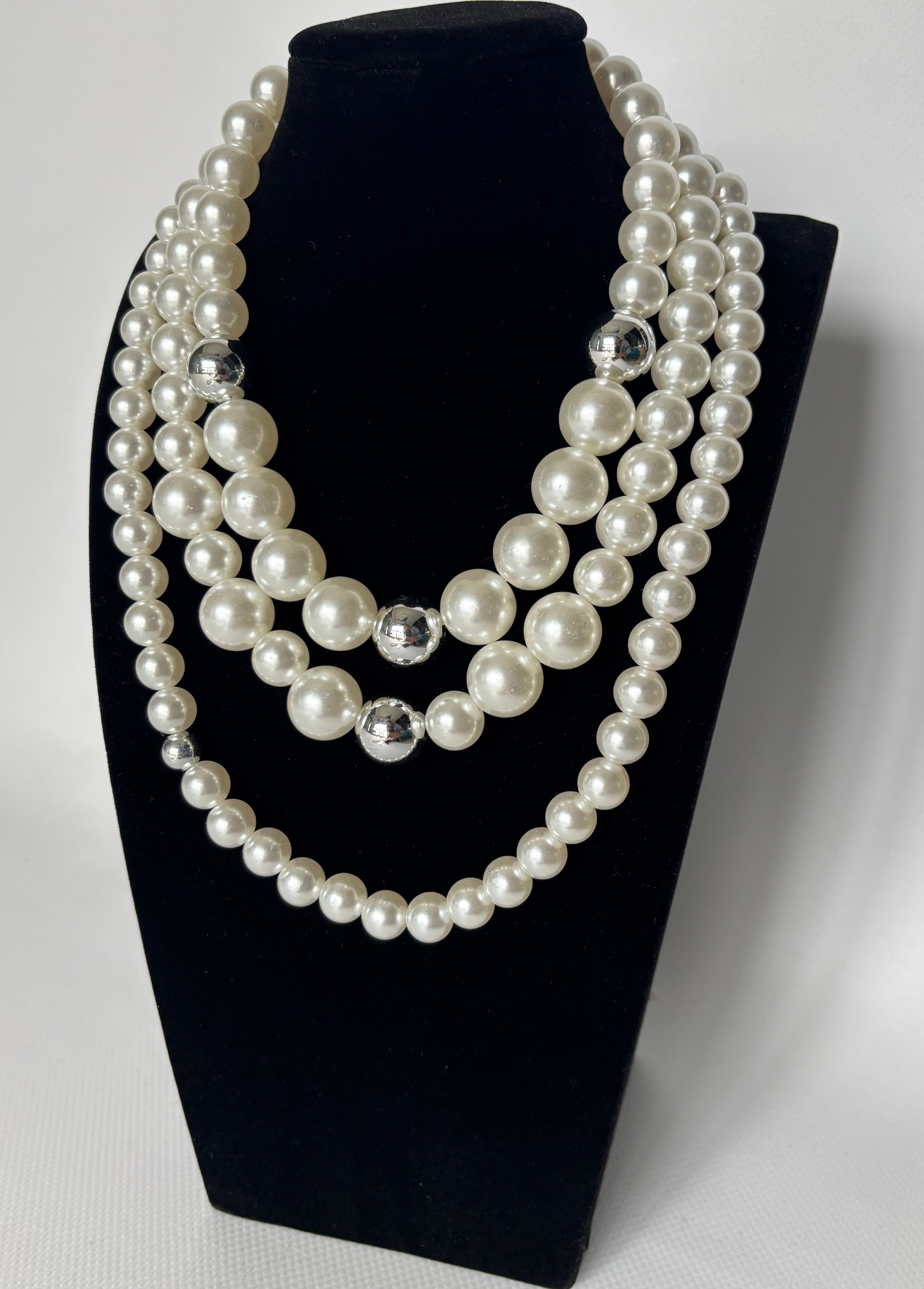 Maxi Collana Perle - Bianco/ Argento