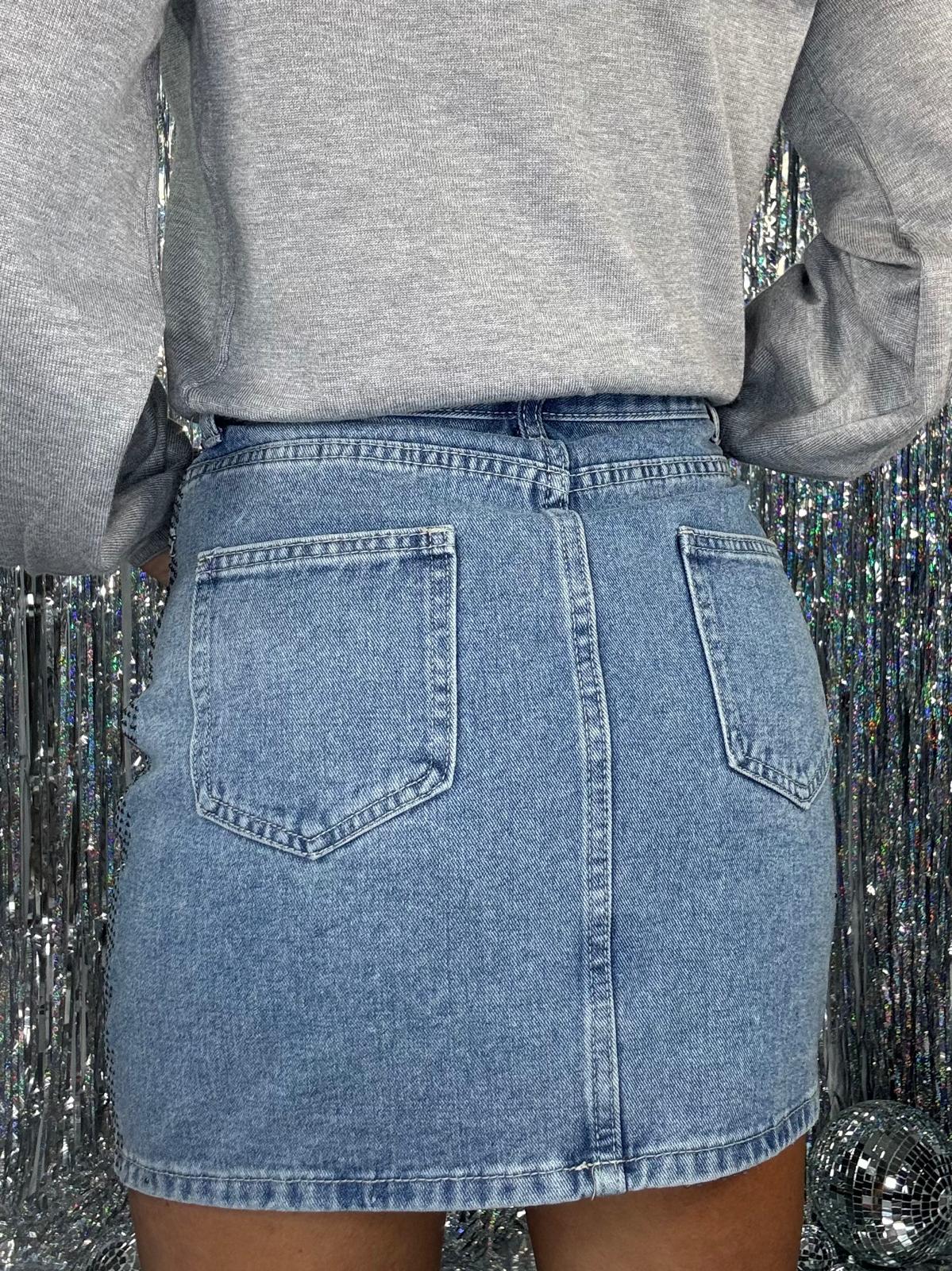 Mini Gonna Jeans Strass -Denim