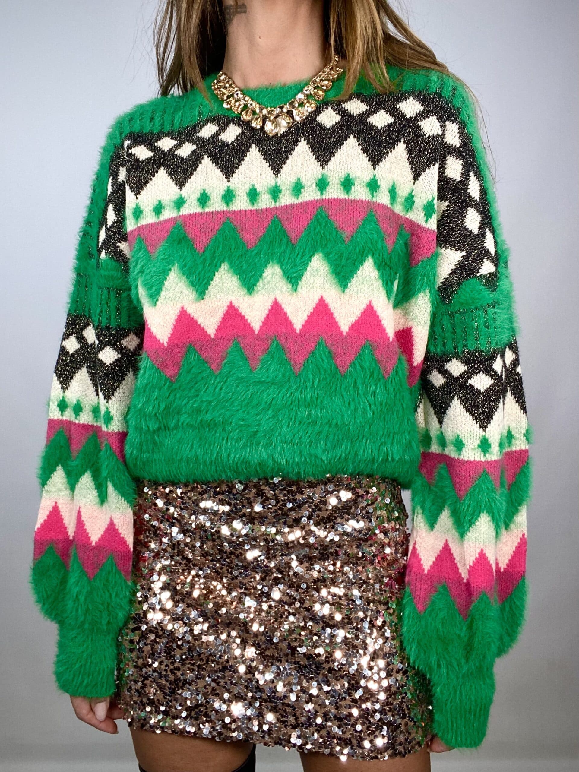 Pullover Natalizio in Pelliccetta -  Verde