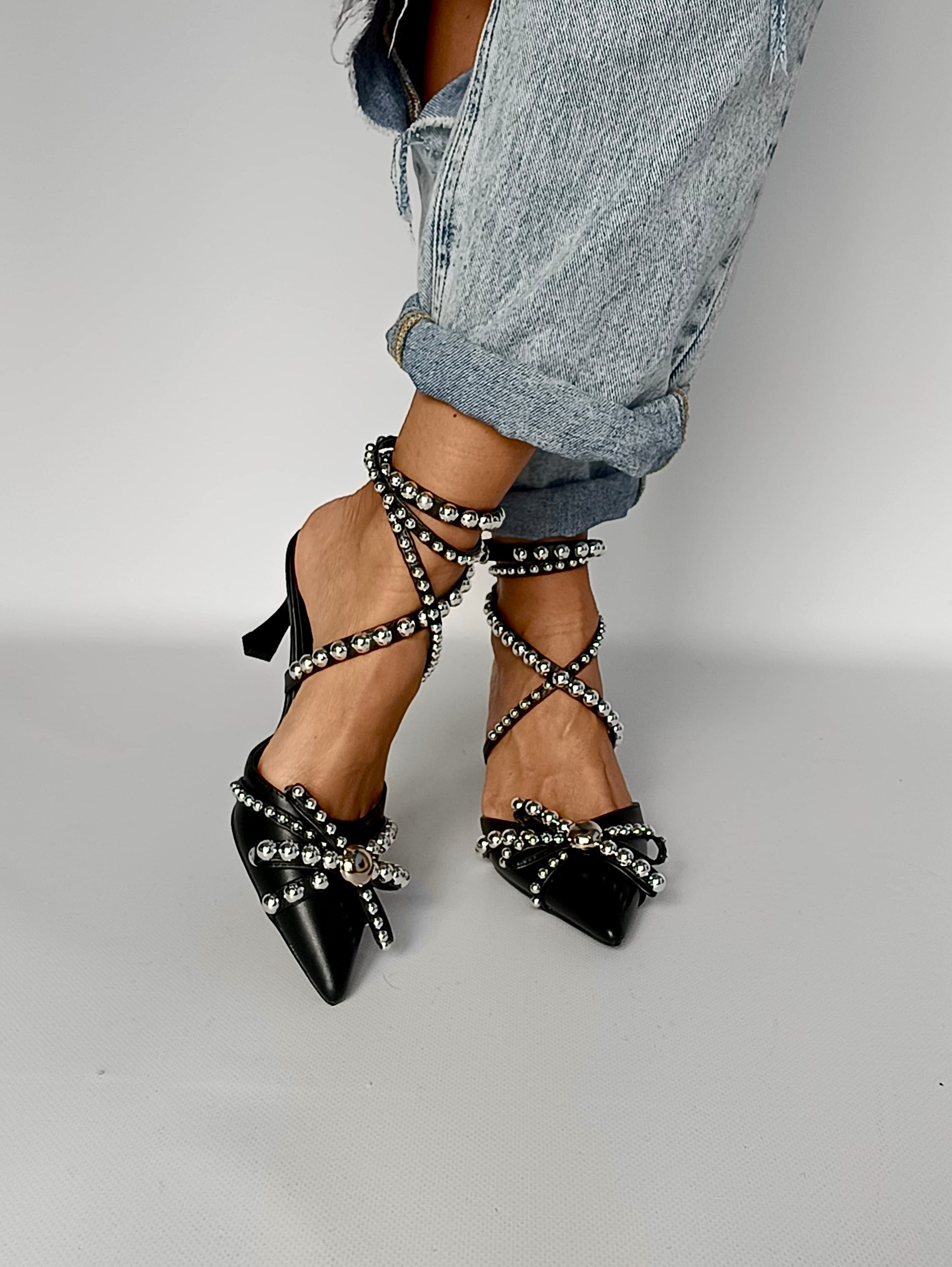 Slingback Fiocco Borchie - Nero