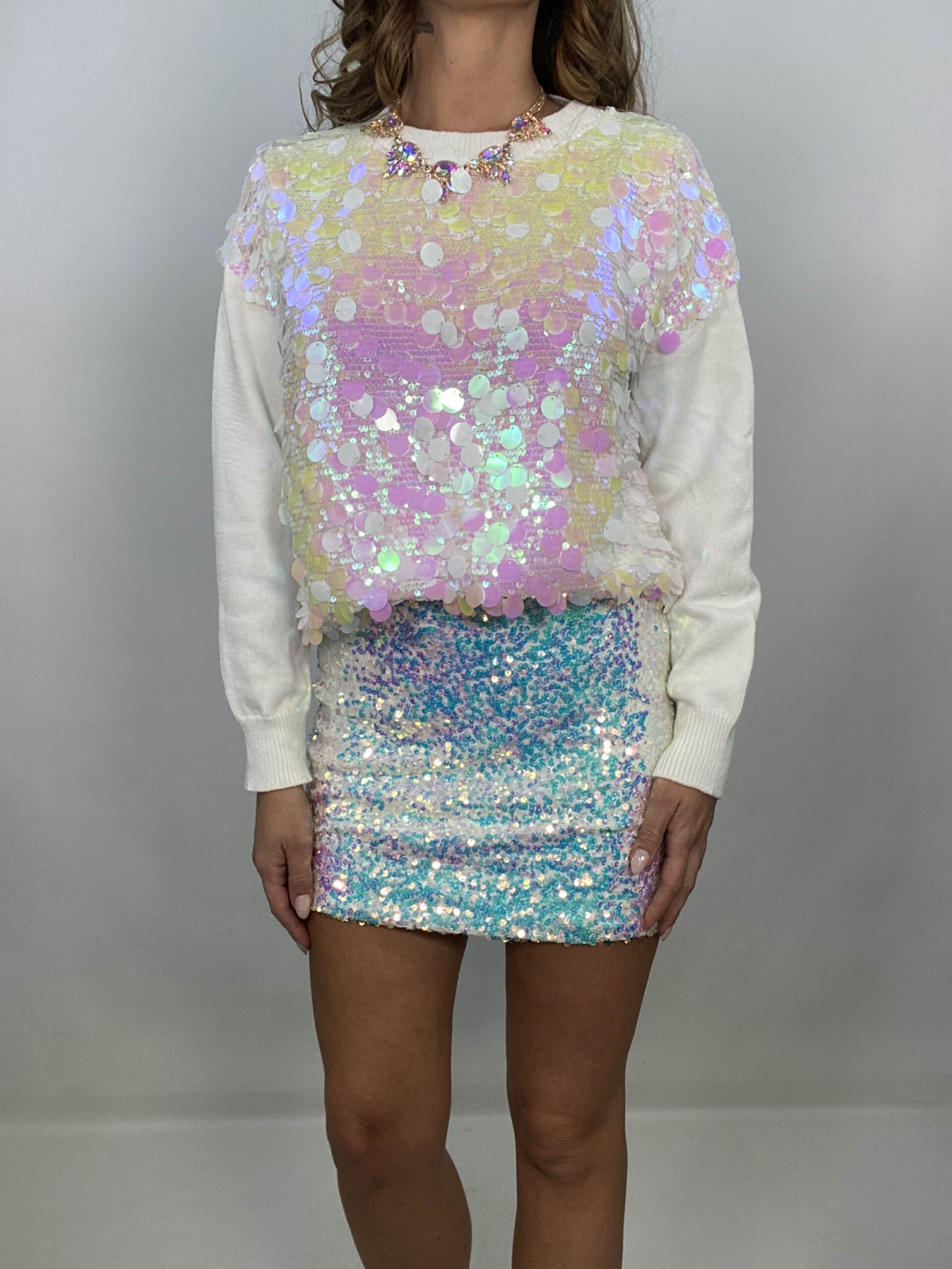 Pullover Paillettes - Bianco Cangiante