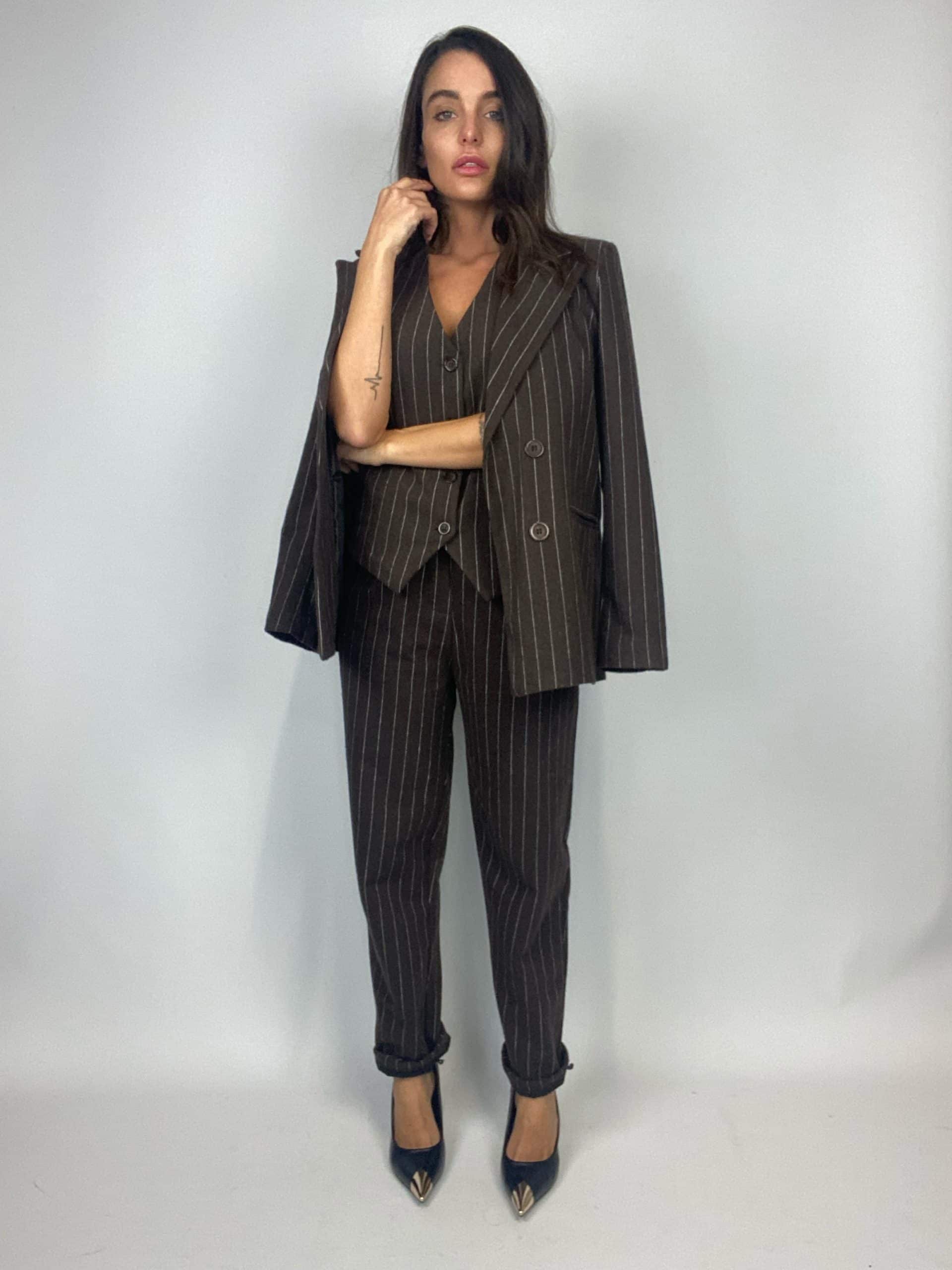 Blazer Completo Gessato Flanella - Nero