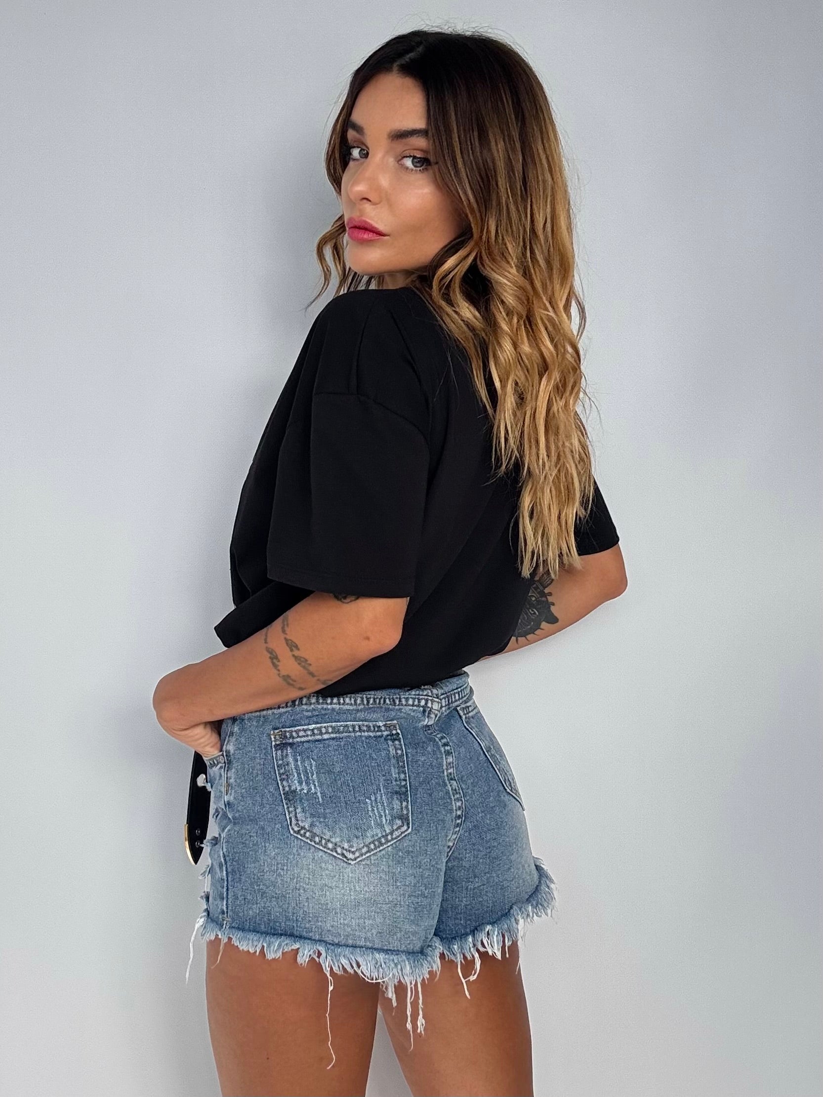 T-shirt Over Stampa Cuore Sacro - Nero