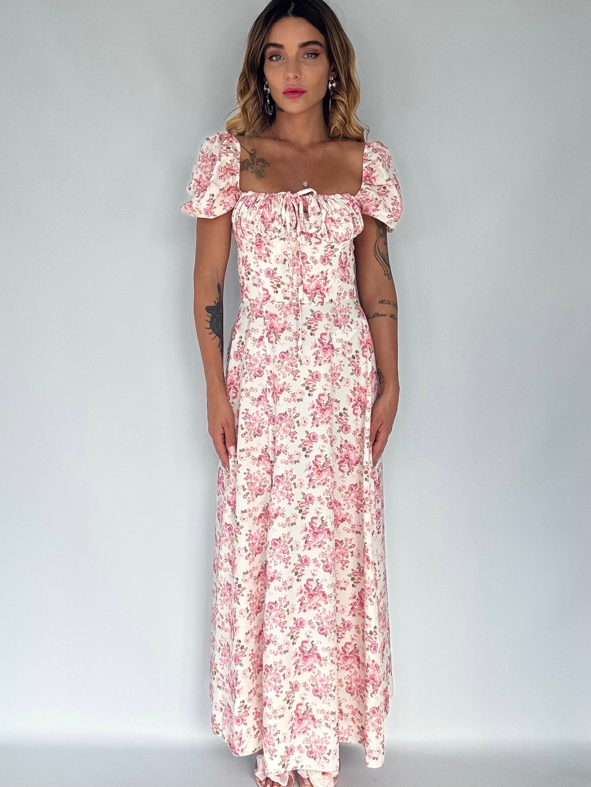 Maxi Dress Bohemien - Bianco / Rosa