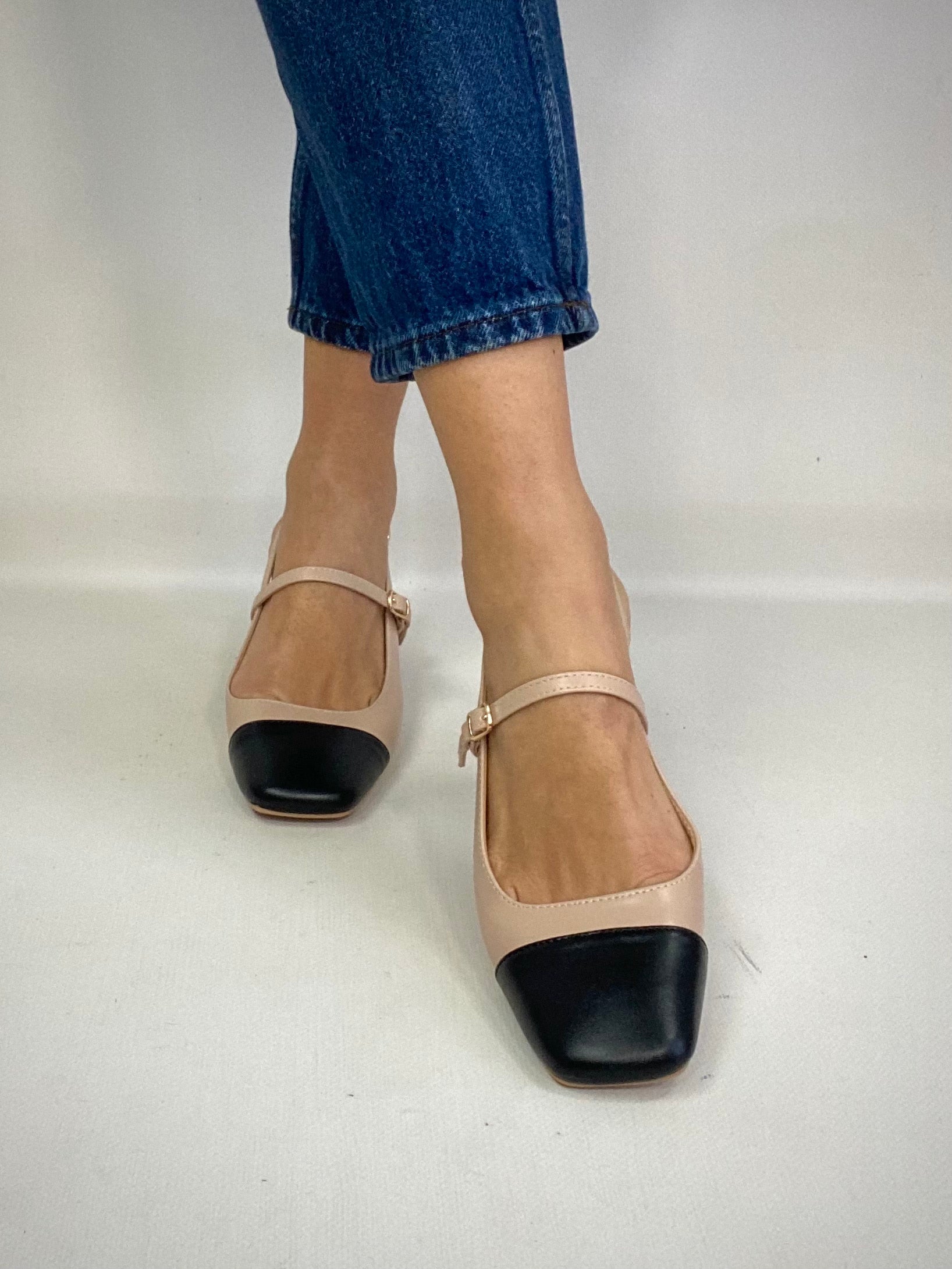 Mary Jane Medium Heels  - Bicolor Nude / Nero