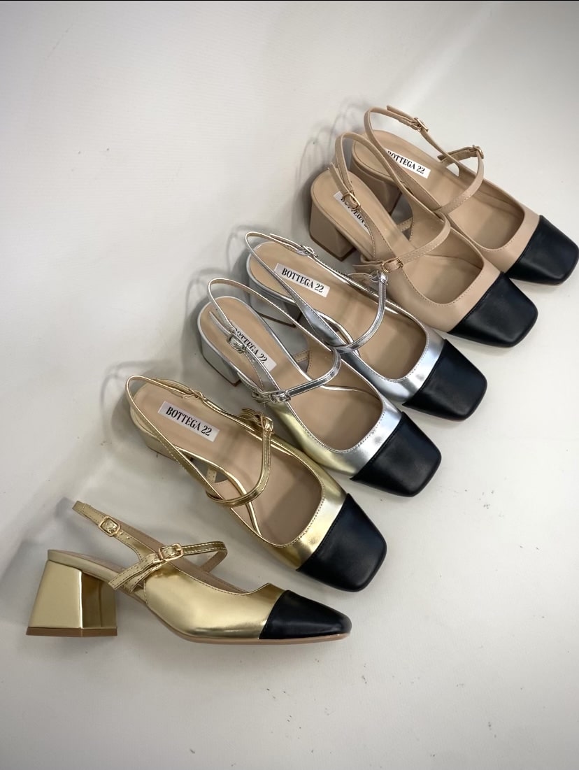 Mary Jane Medium Heels  - Bicolor Argento / Nero