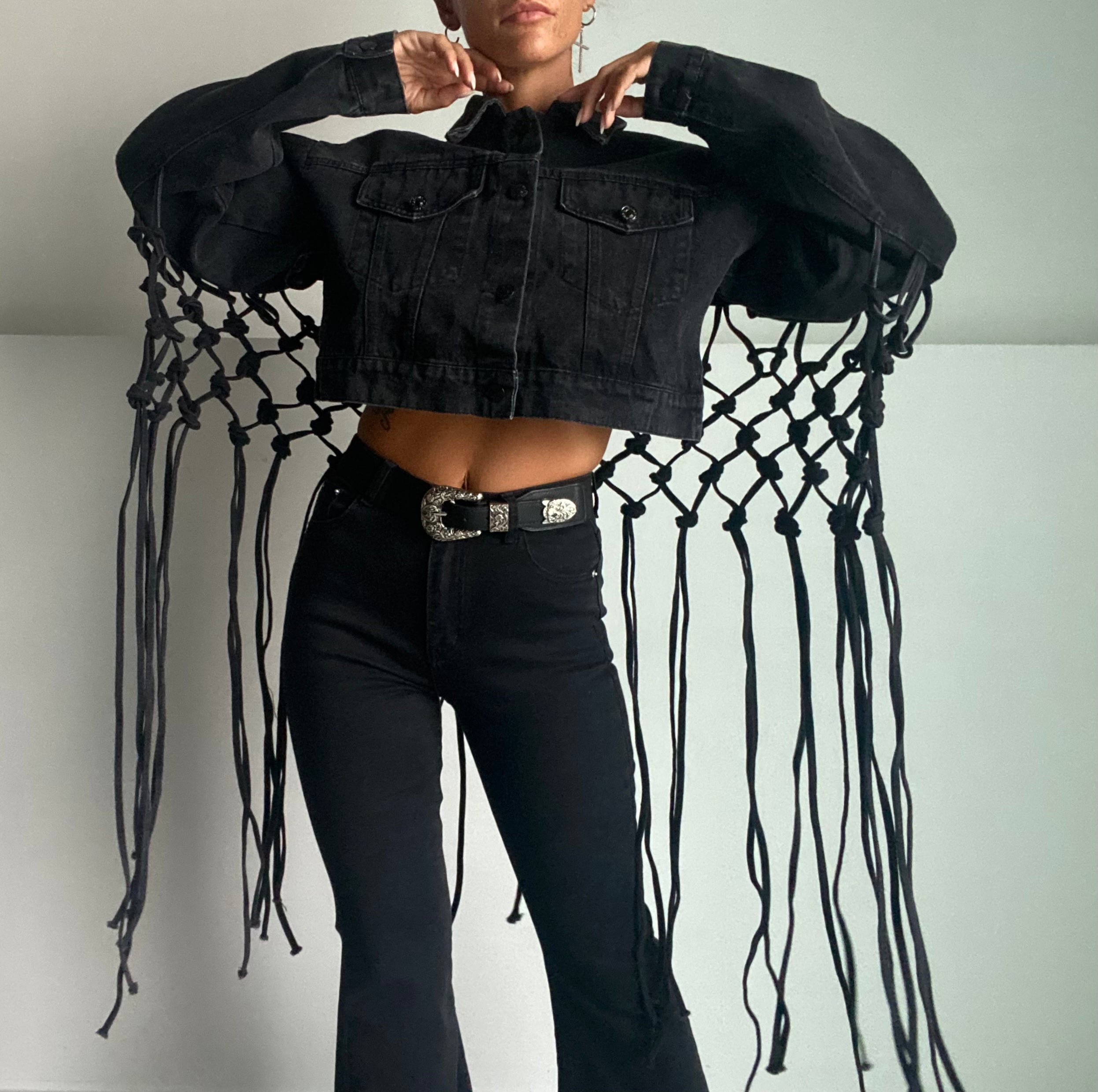 Giacca Jeans Maxi Rete - Nero