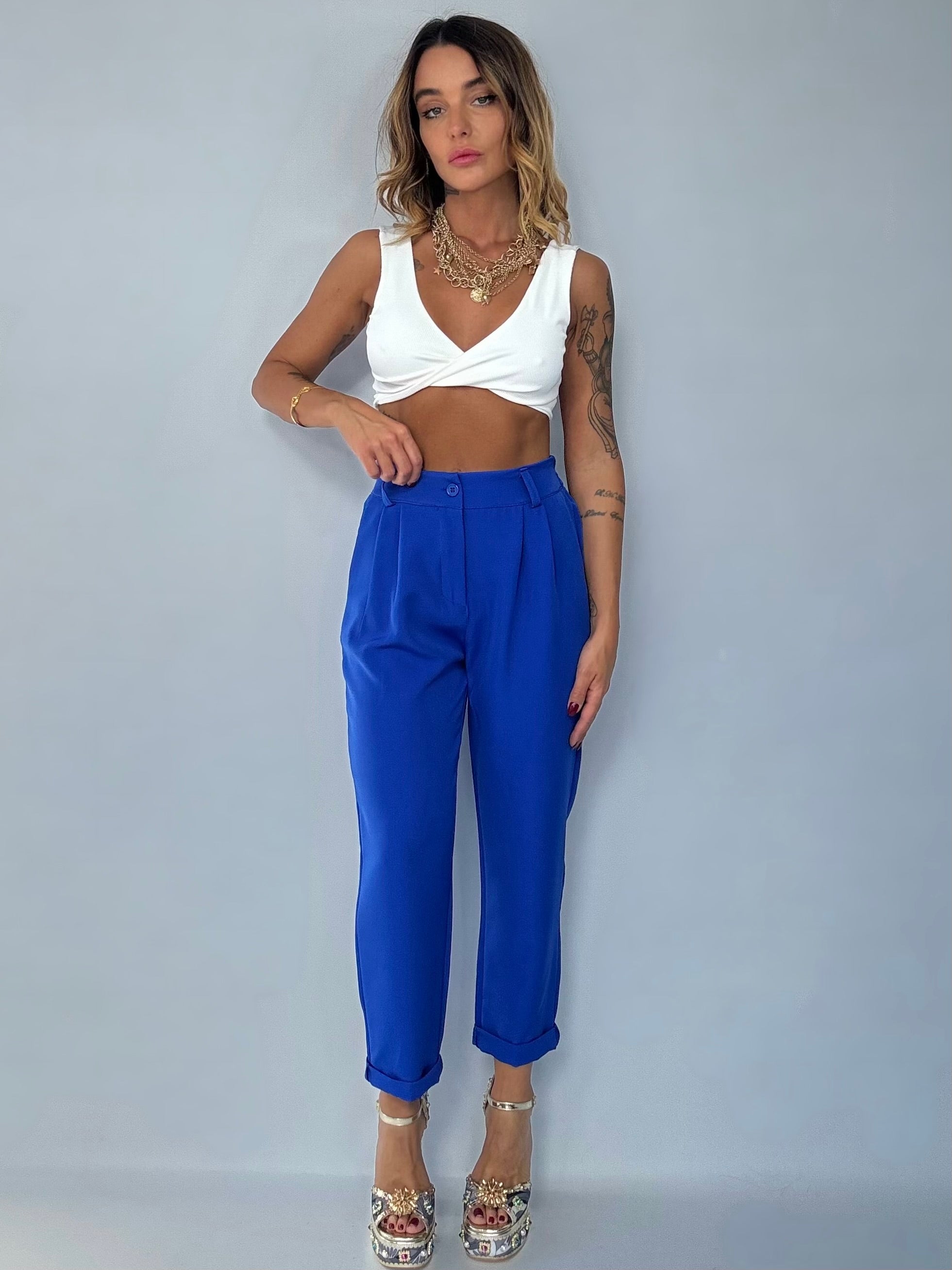 Completo Gilet Over e Pantaloni Pinces - Blu Elettrico