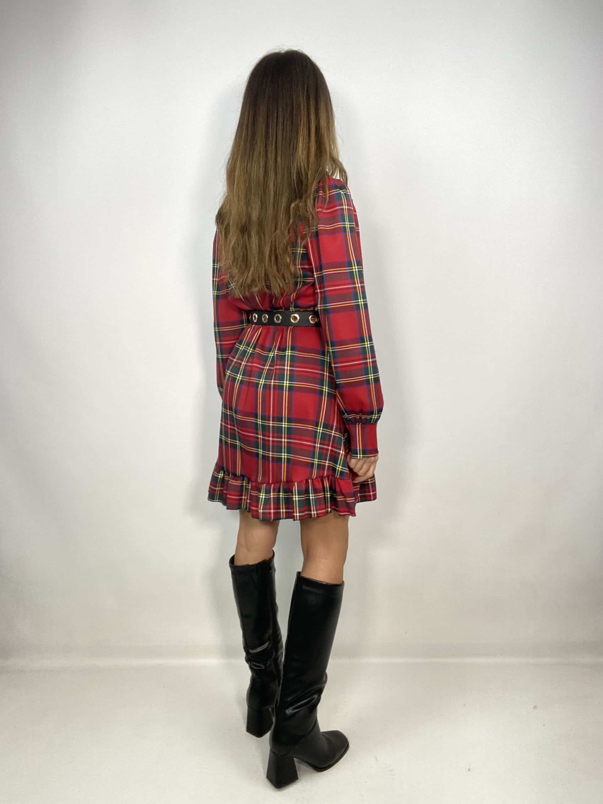Mini Dress Tartan Con Volant - Rosso