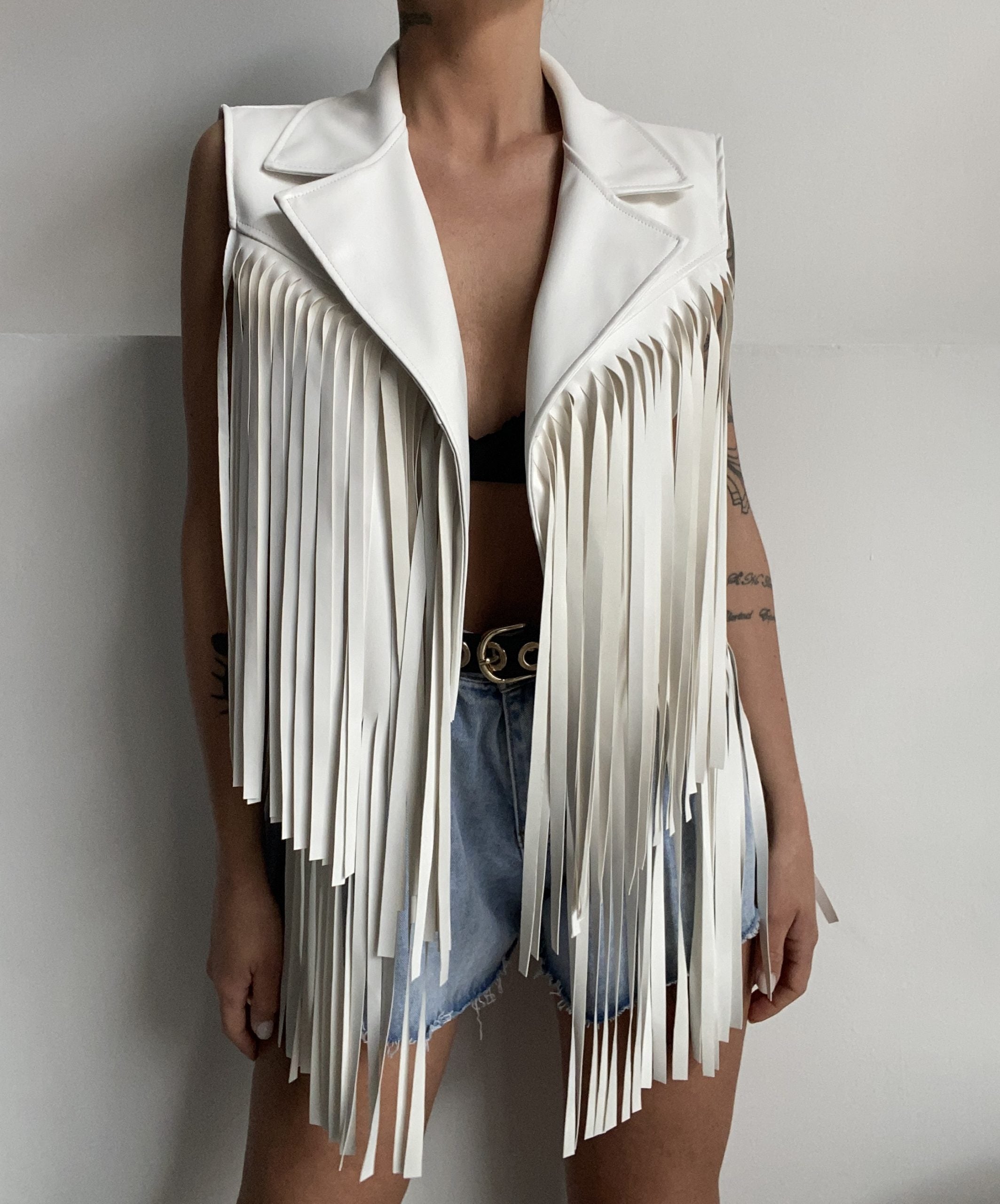 Gonna Leather Frange - Bianco