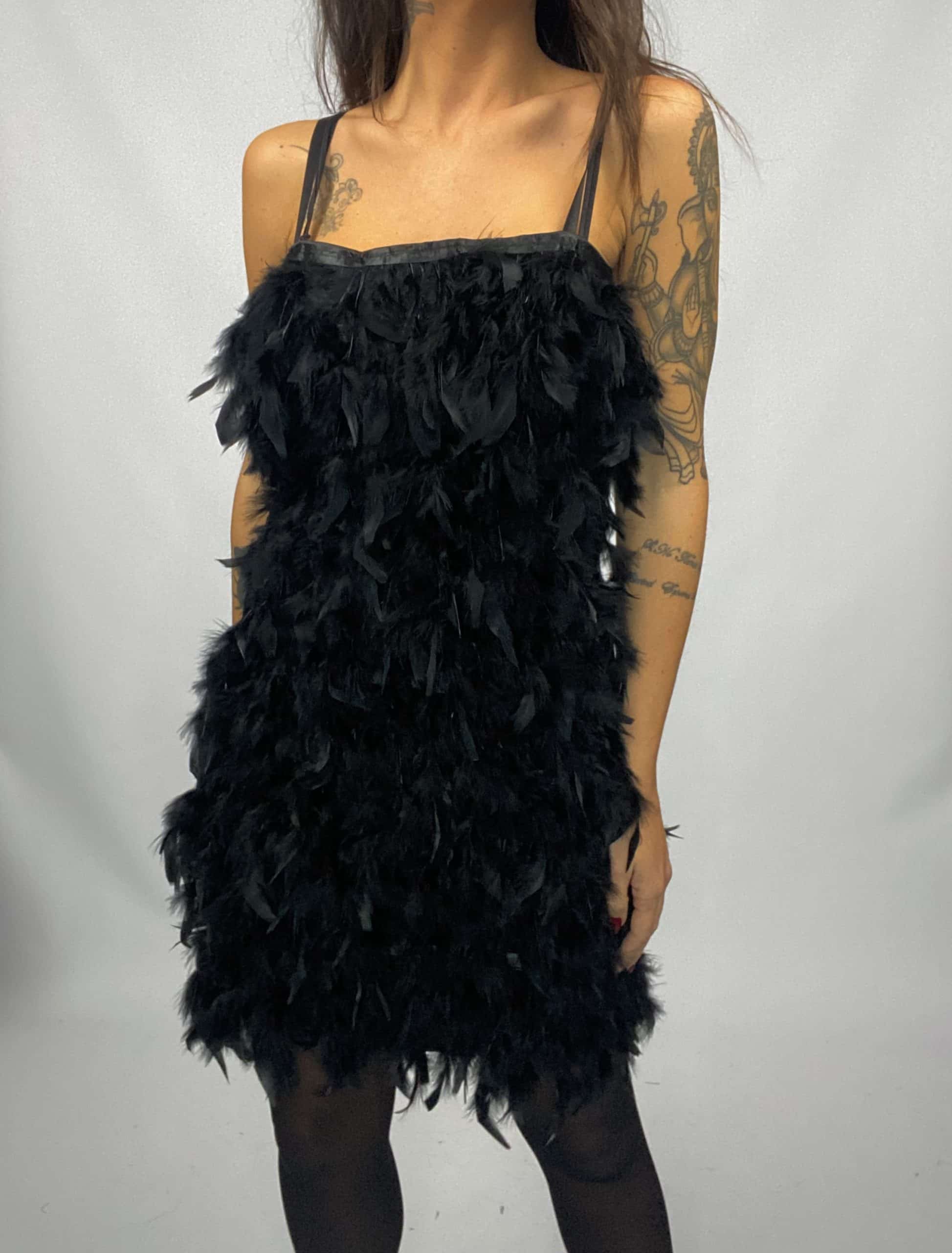 Mini Abito con Piume - Nero