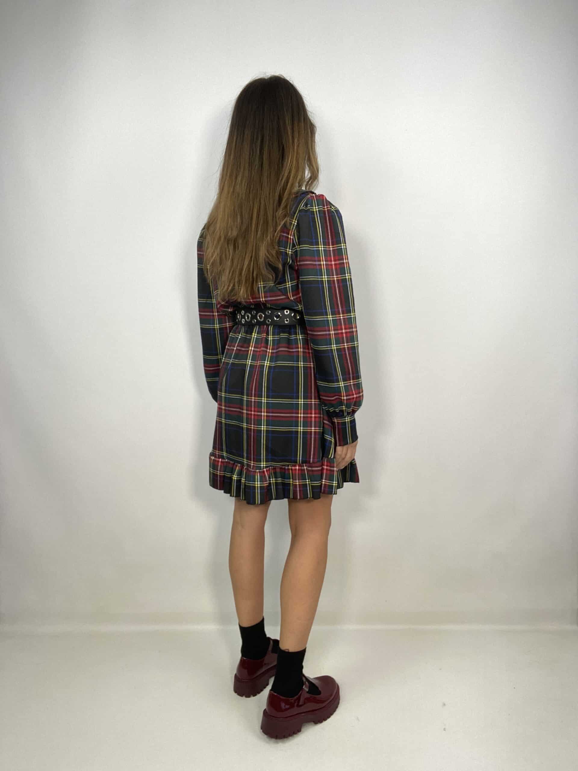 Mini Dress Tartan Con Volant - Nero