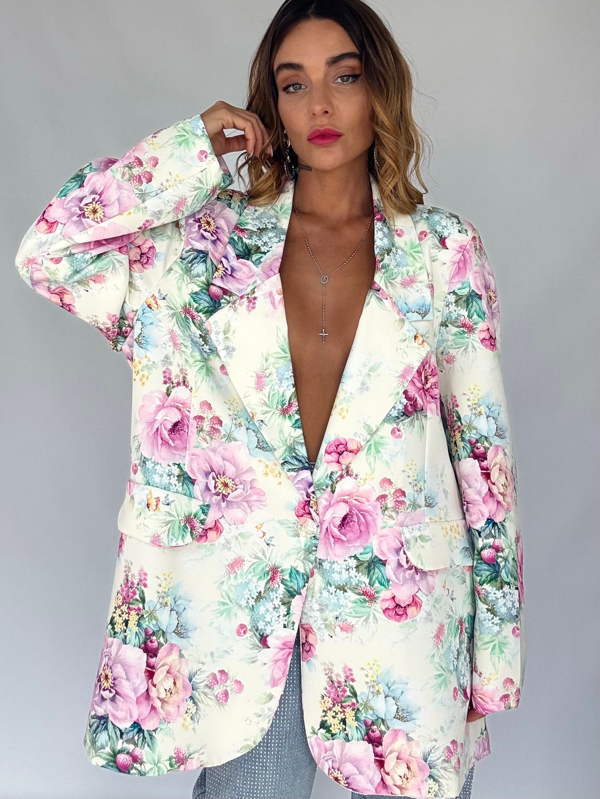 Blazer Super Over - Fiori Rosa