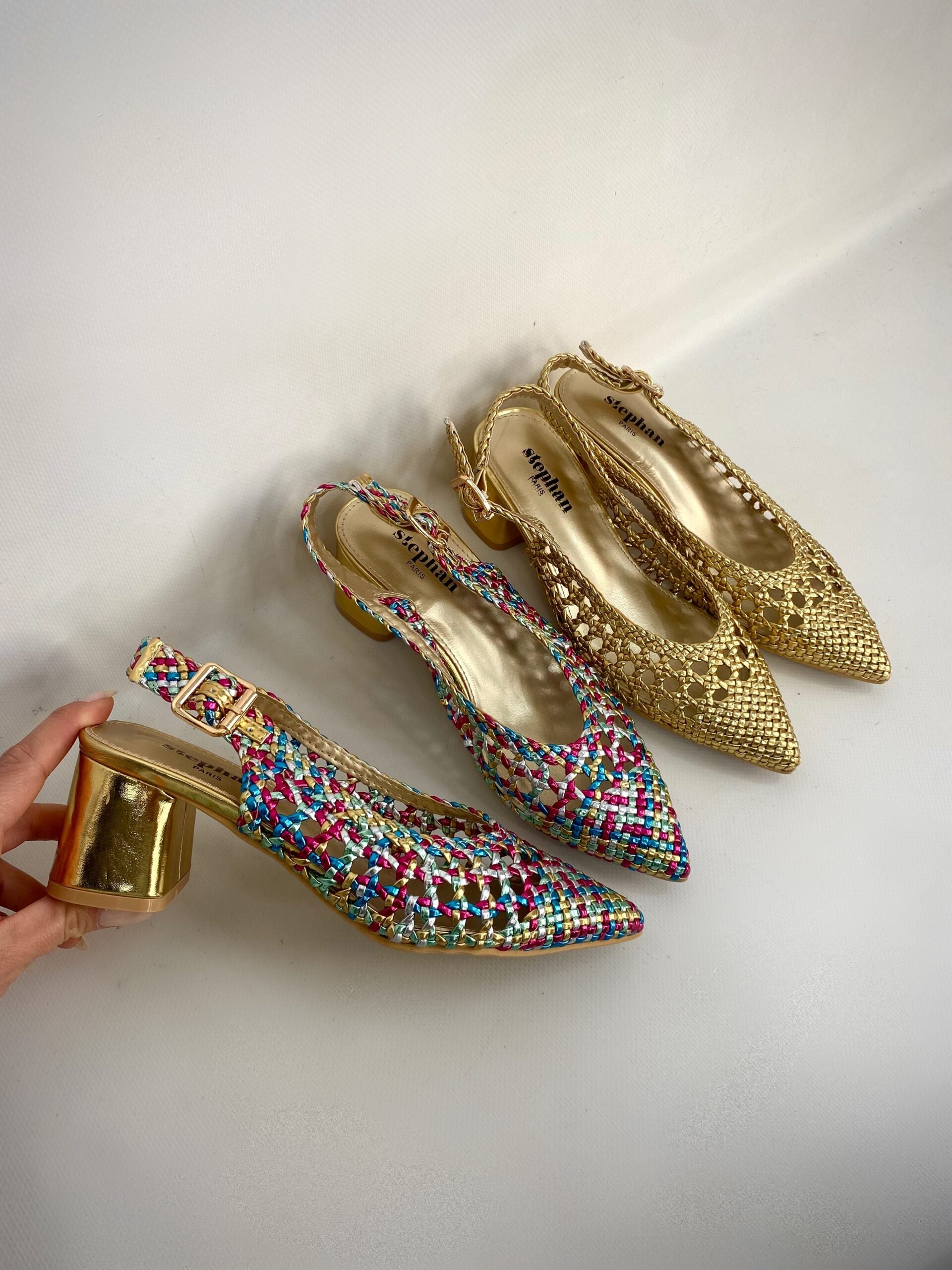 Slingback Rafia Comfort Medium Heels- Oro