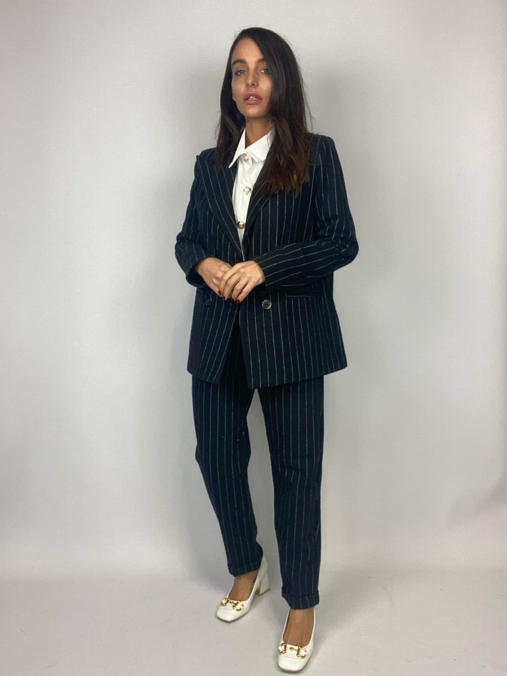 Blazer Completo Gessato Flanella - Nero