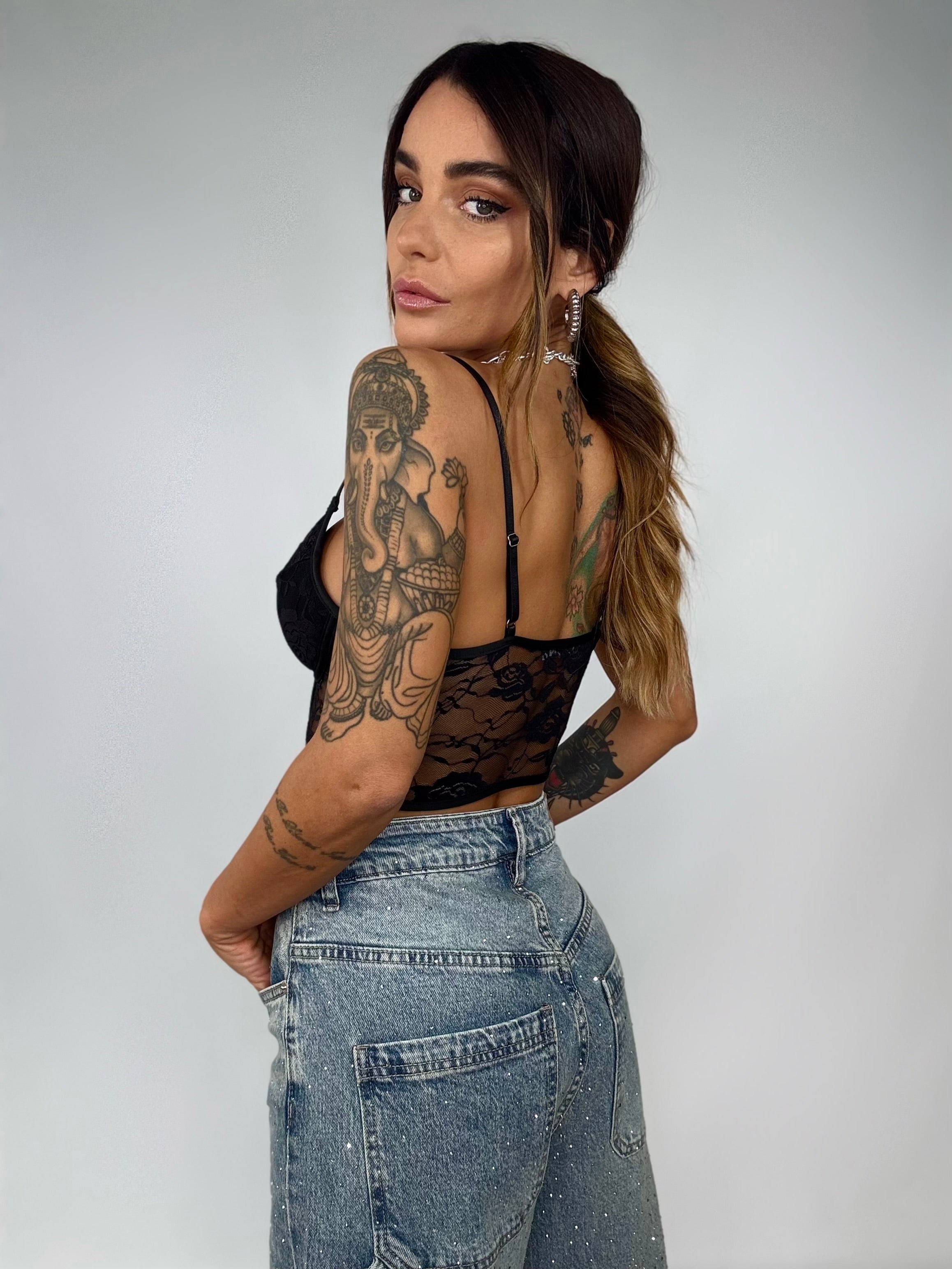 Corsetto Pizzo con Reggicalze - Nero