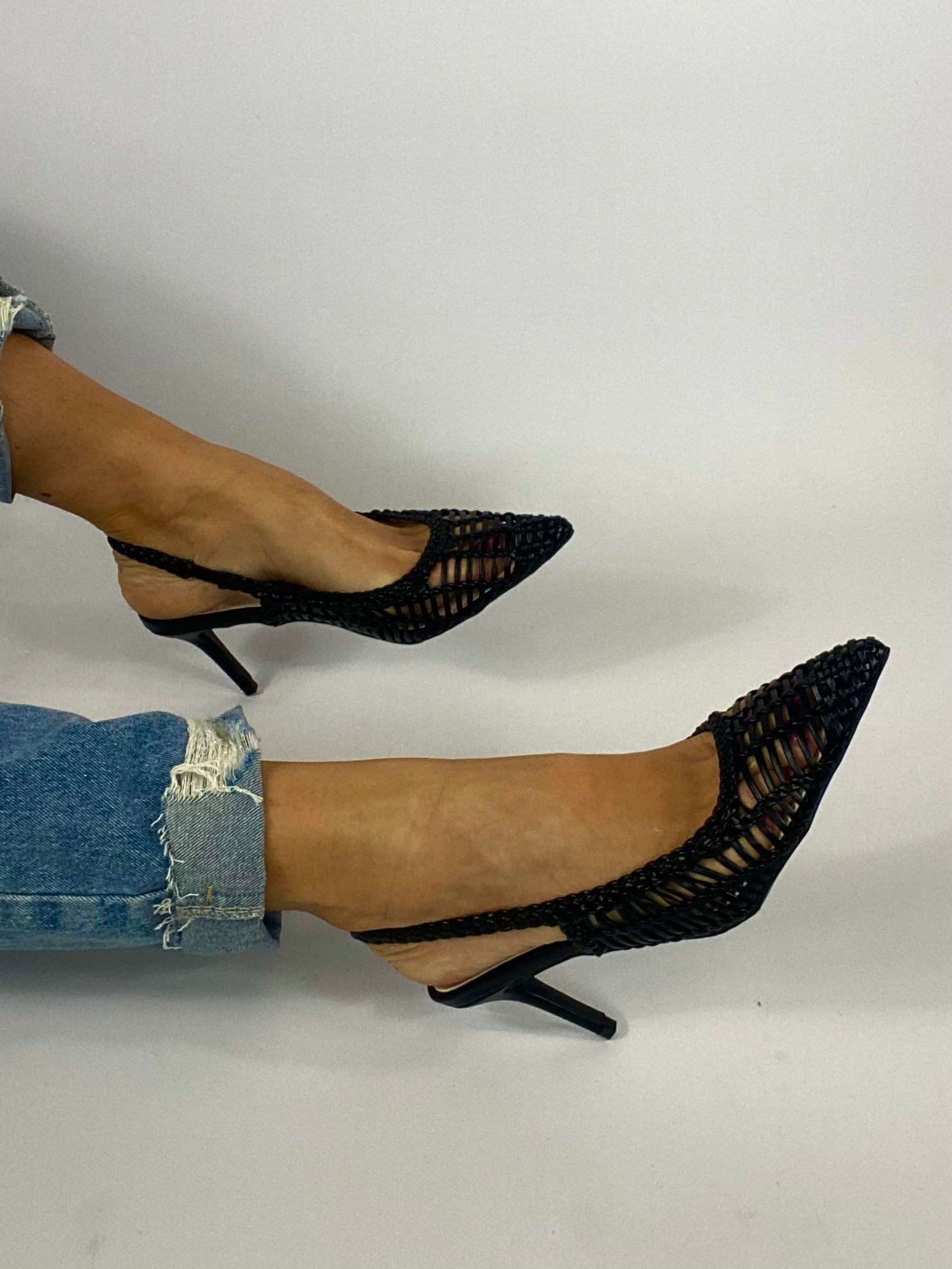 Slingback Rafia Medium Heels - Nero