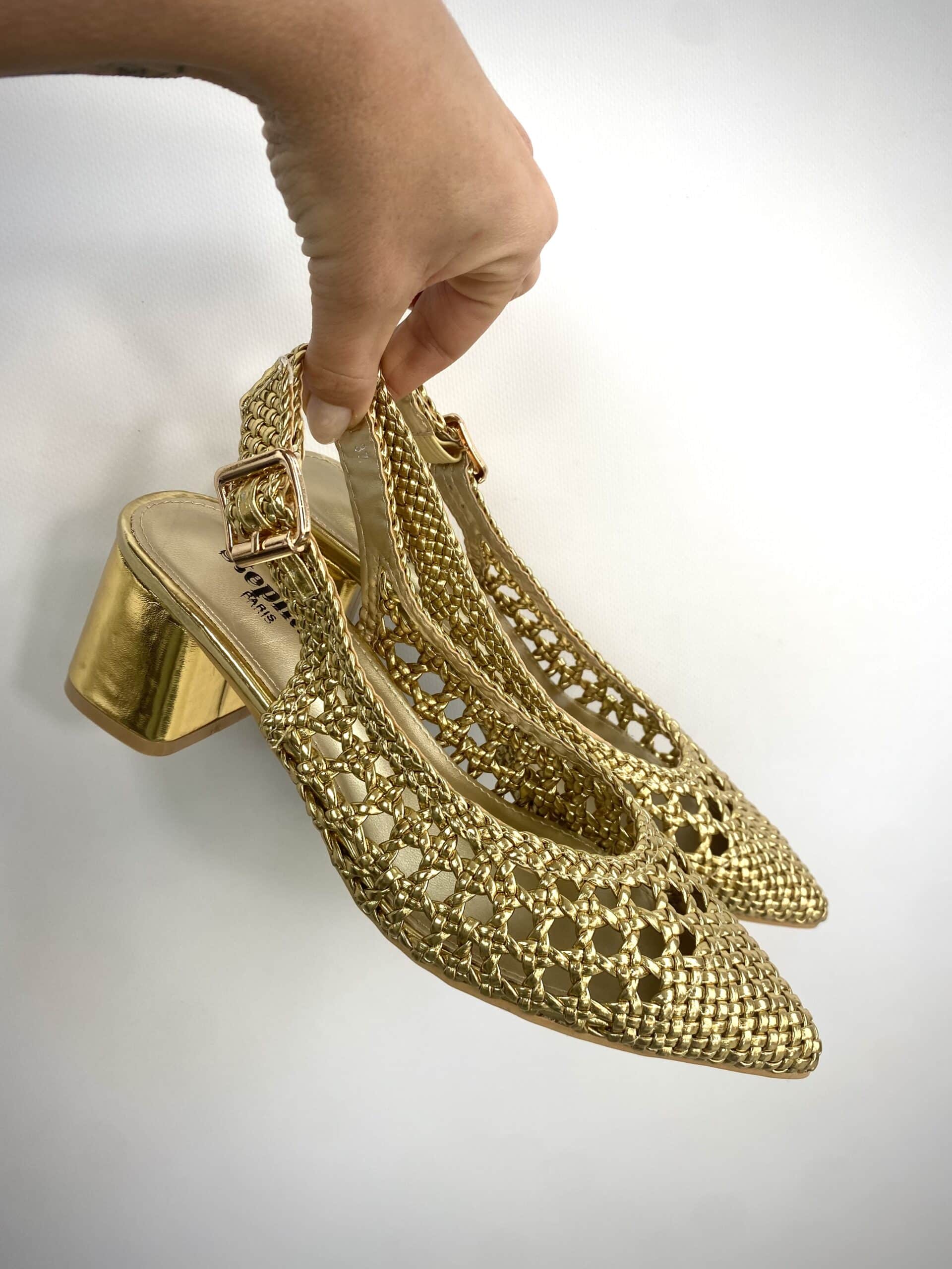 Slingback Rafia Comfort Medium Heels- Oro