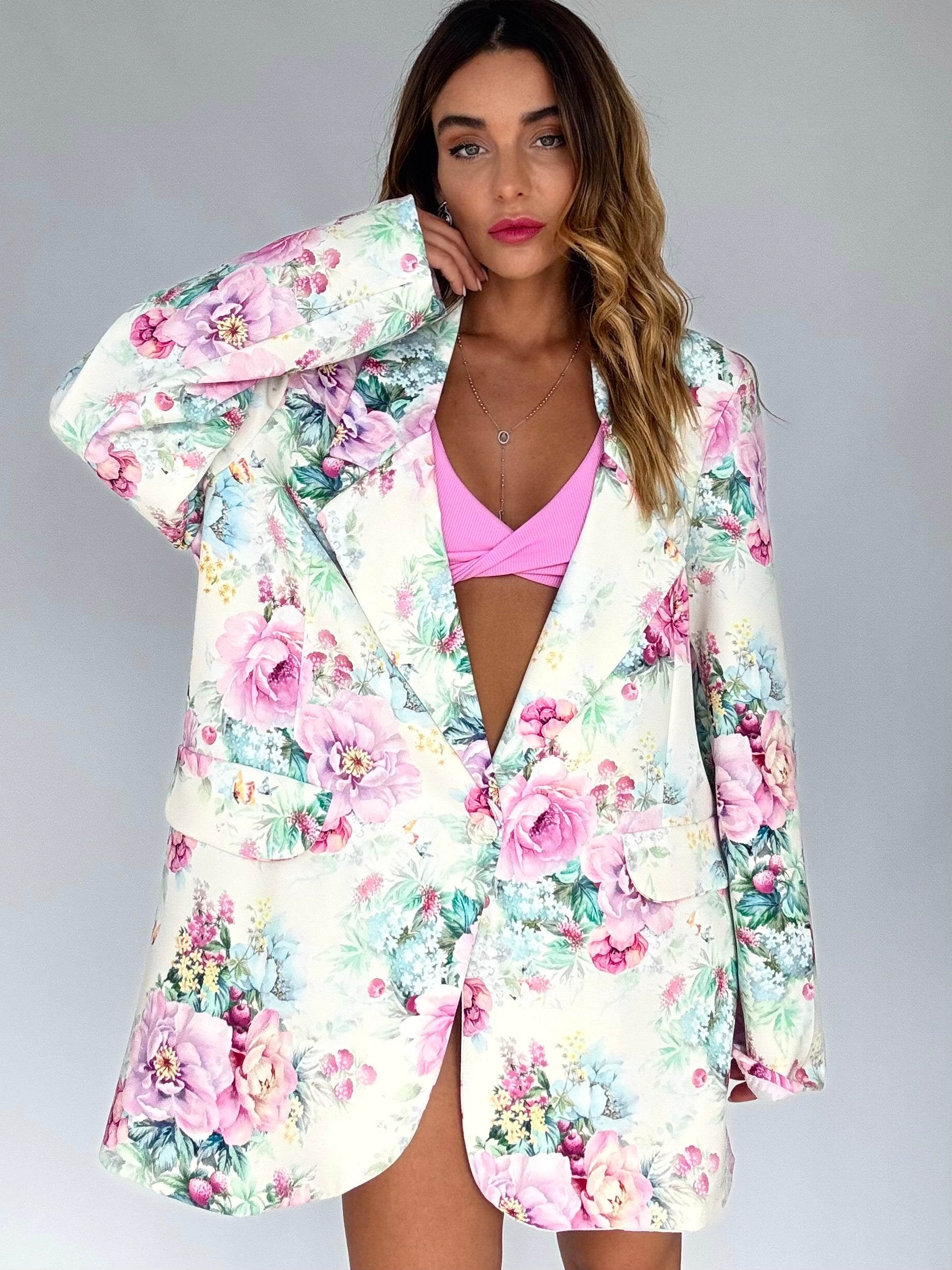 Blazer Super Over - Fiori Rosa