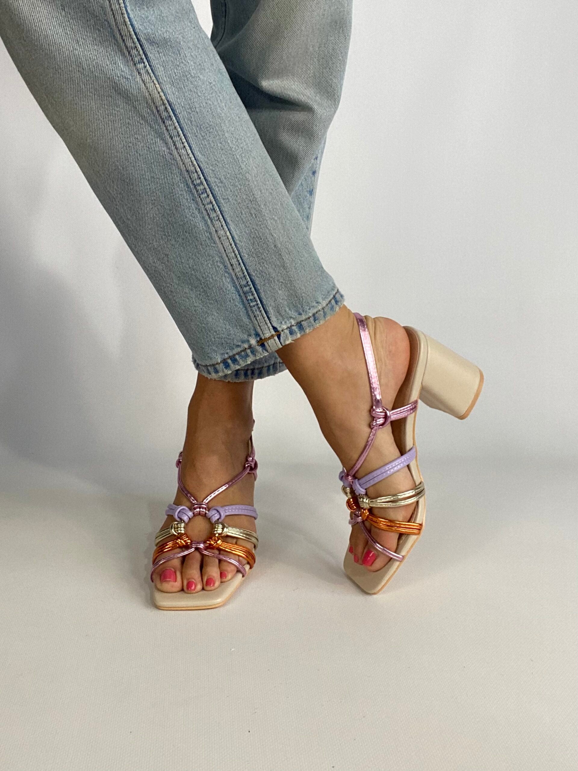 Sandali Michelle Comfort Heels - Multicolor / Beige