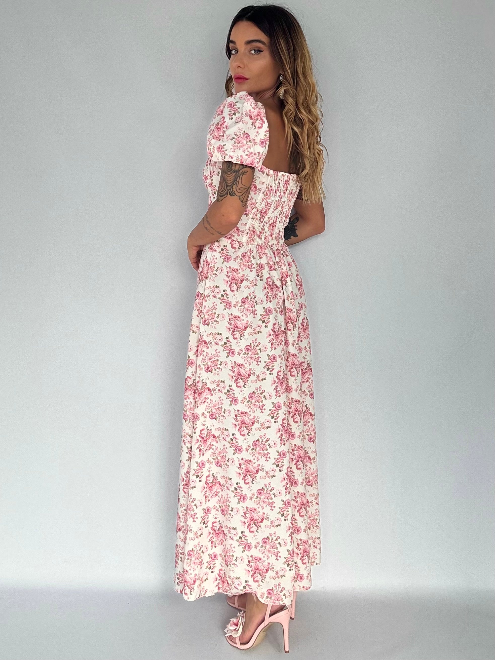 Maxi Dress Bohemien - Bianco / Rosa