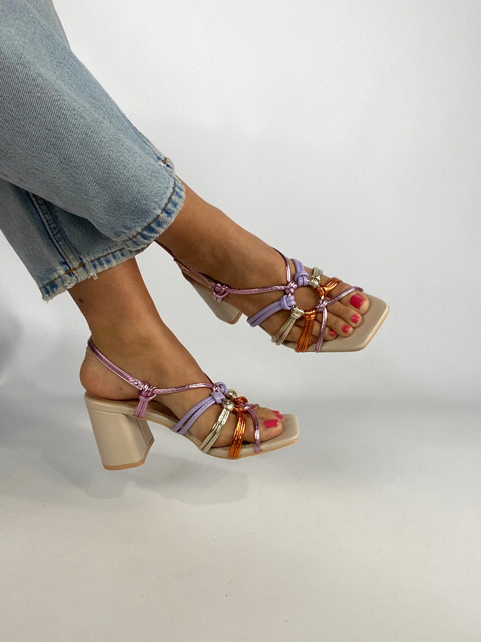 Sandali Michelle Comfort Heels - Multicolor / Beige