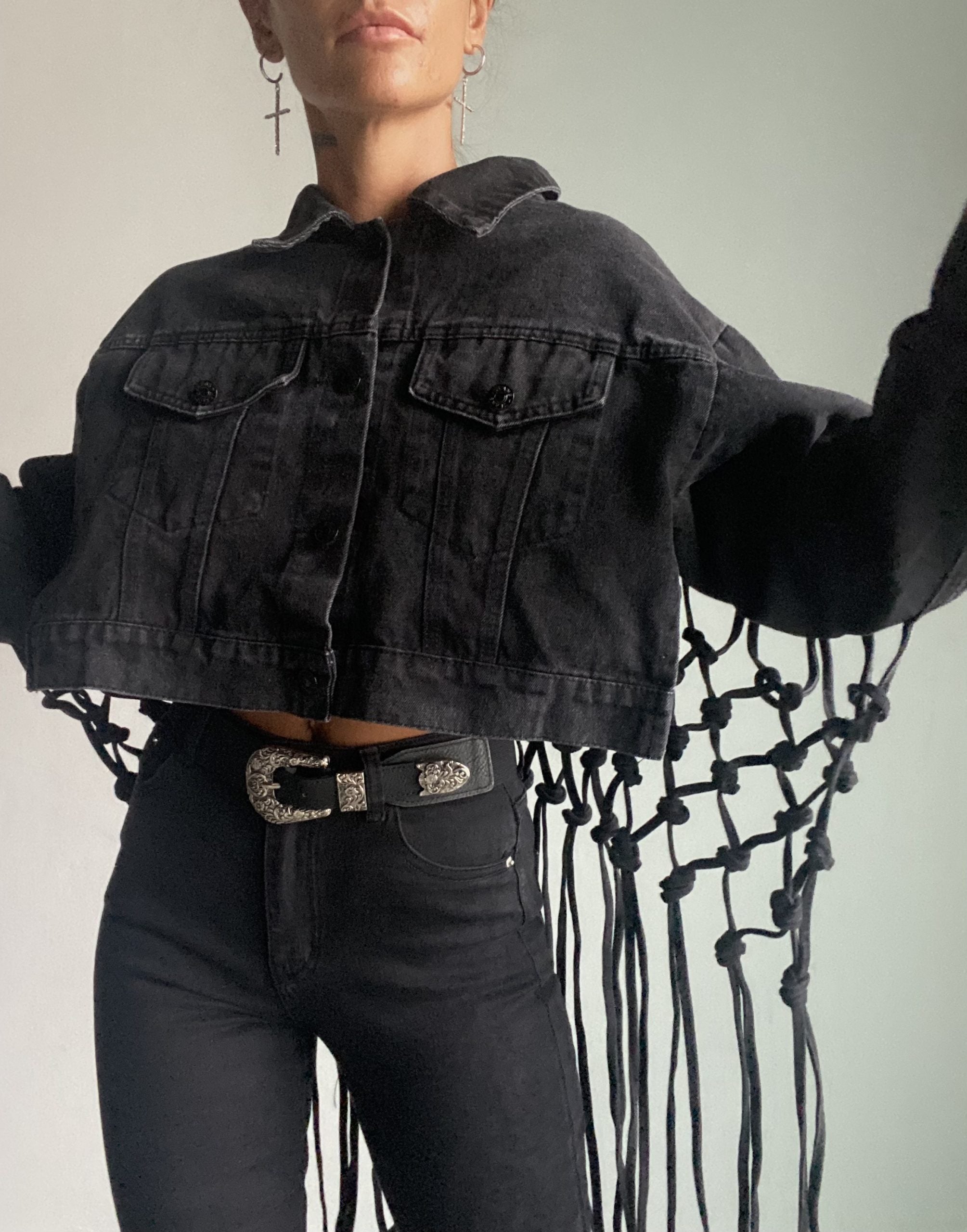 Giacca Jeans Maxi Rete - Nero