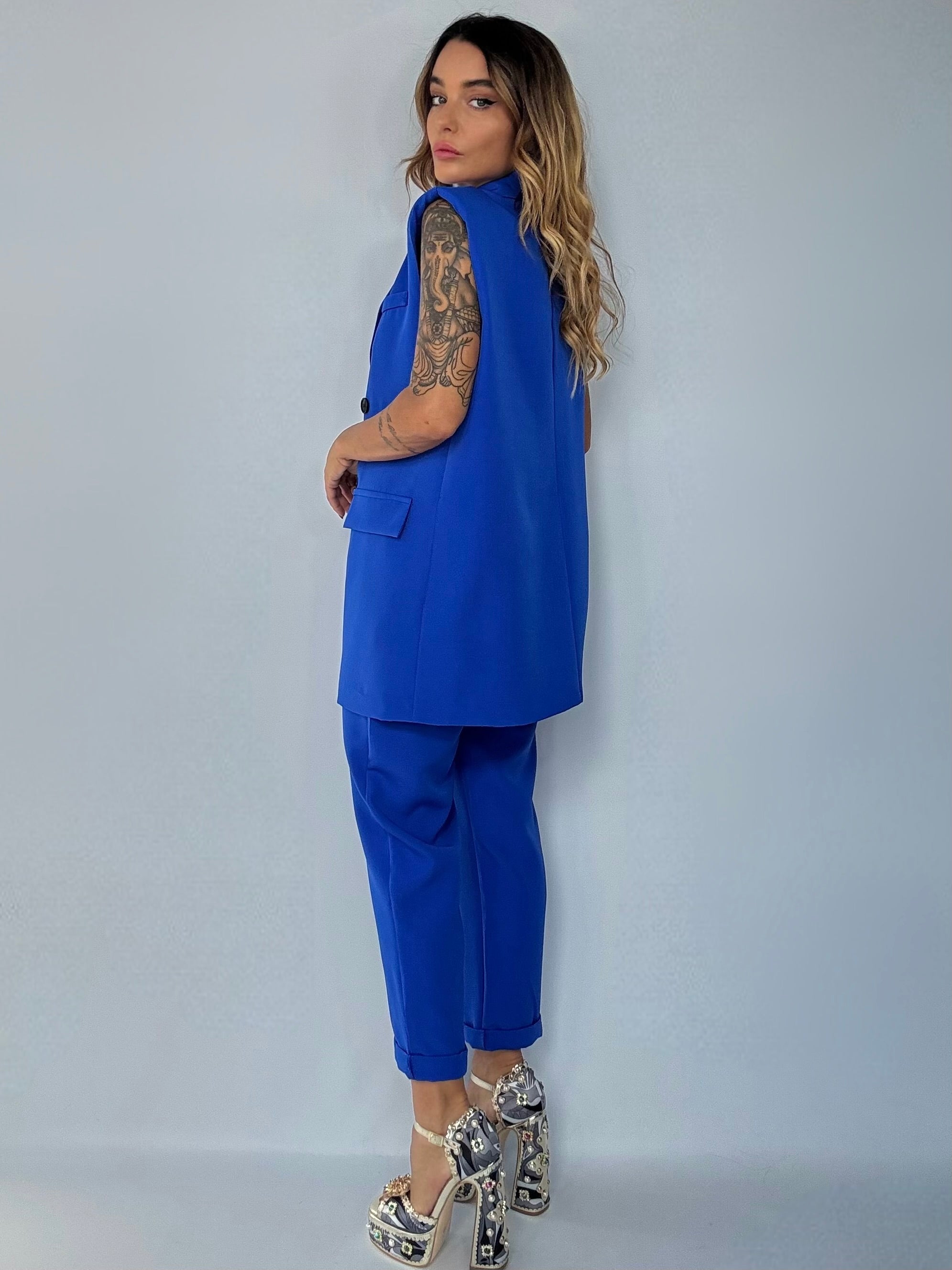 Completo Gilet Over e Pantaloni Pinces - Blu Elettrico