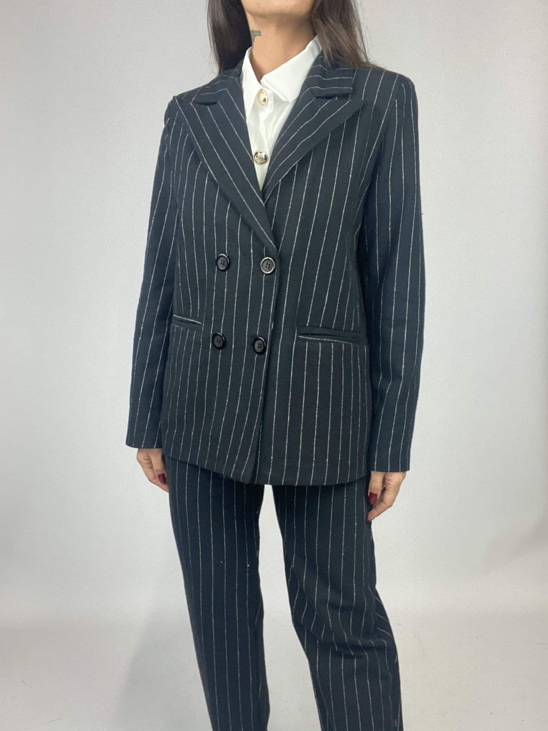 Blazer Completo Gessato Flanella - Nero