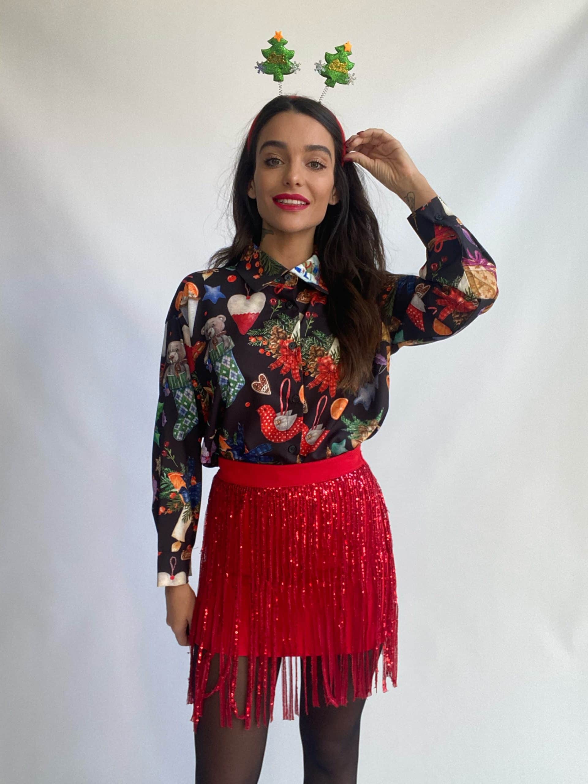 Mini Gonna Frange Paillettes - Rosso