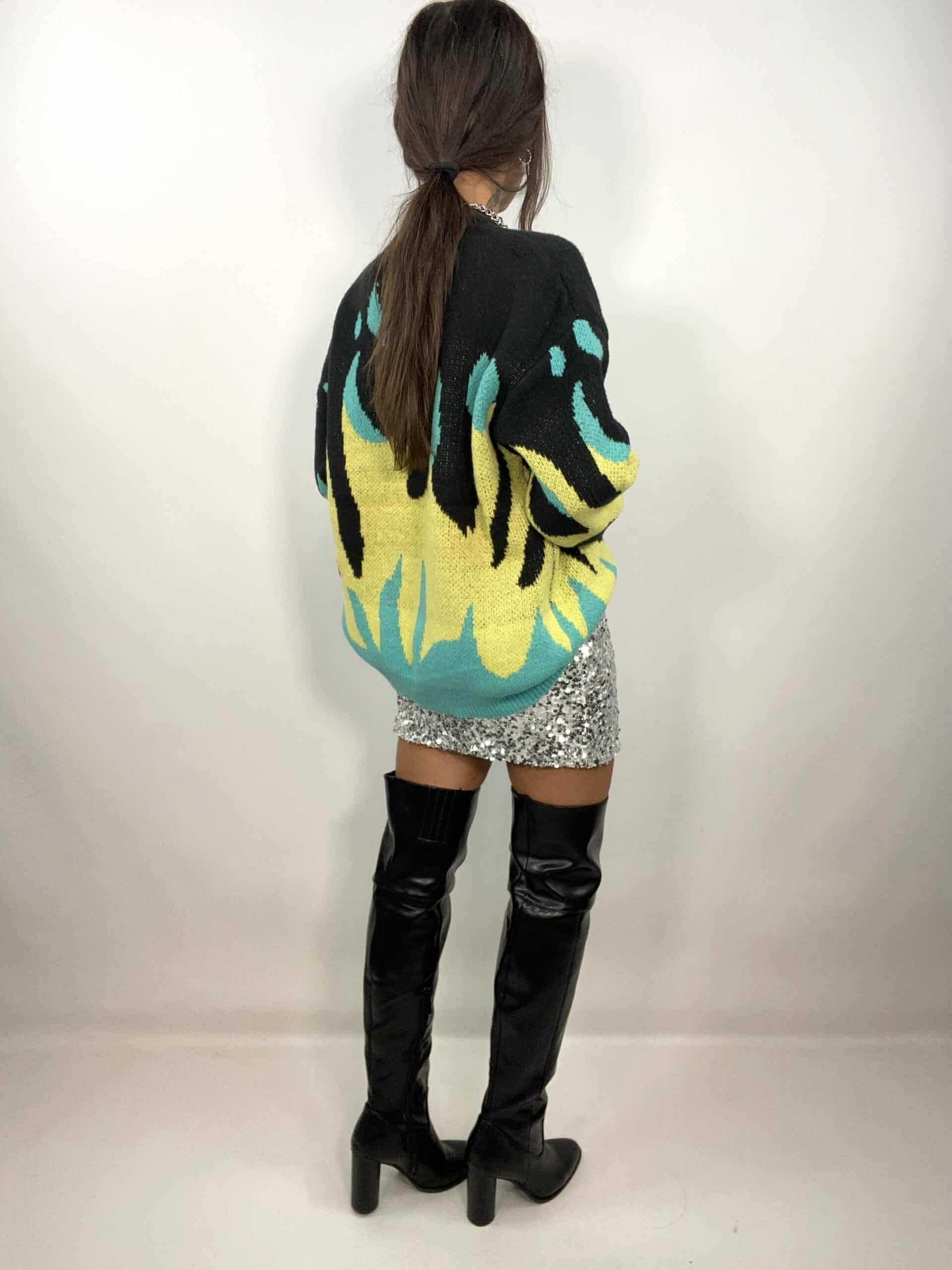 Pullover Con Fiamma - Verde / Giallo