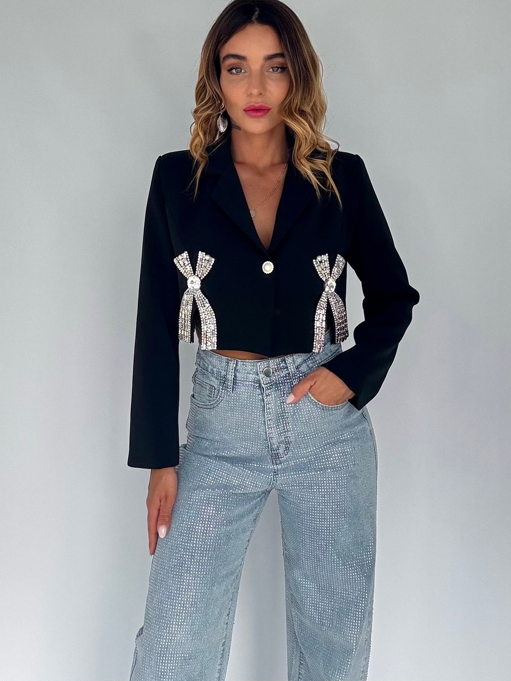 Blazer Gioiello Super Crop - Nero