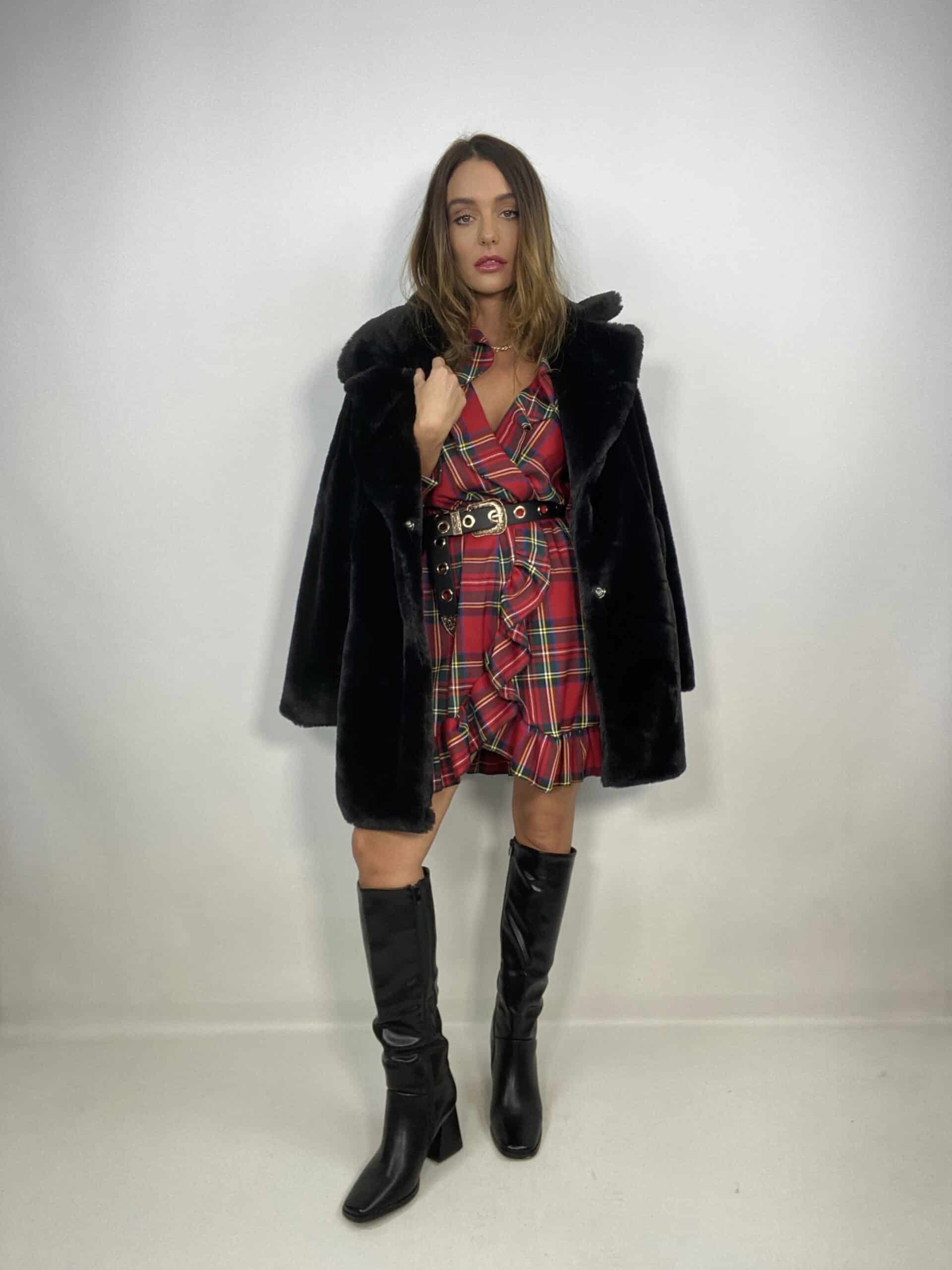 Mini Dress Tartan Con Volant - Nero