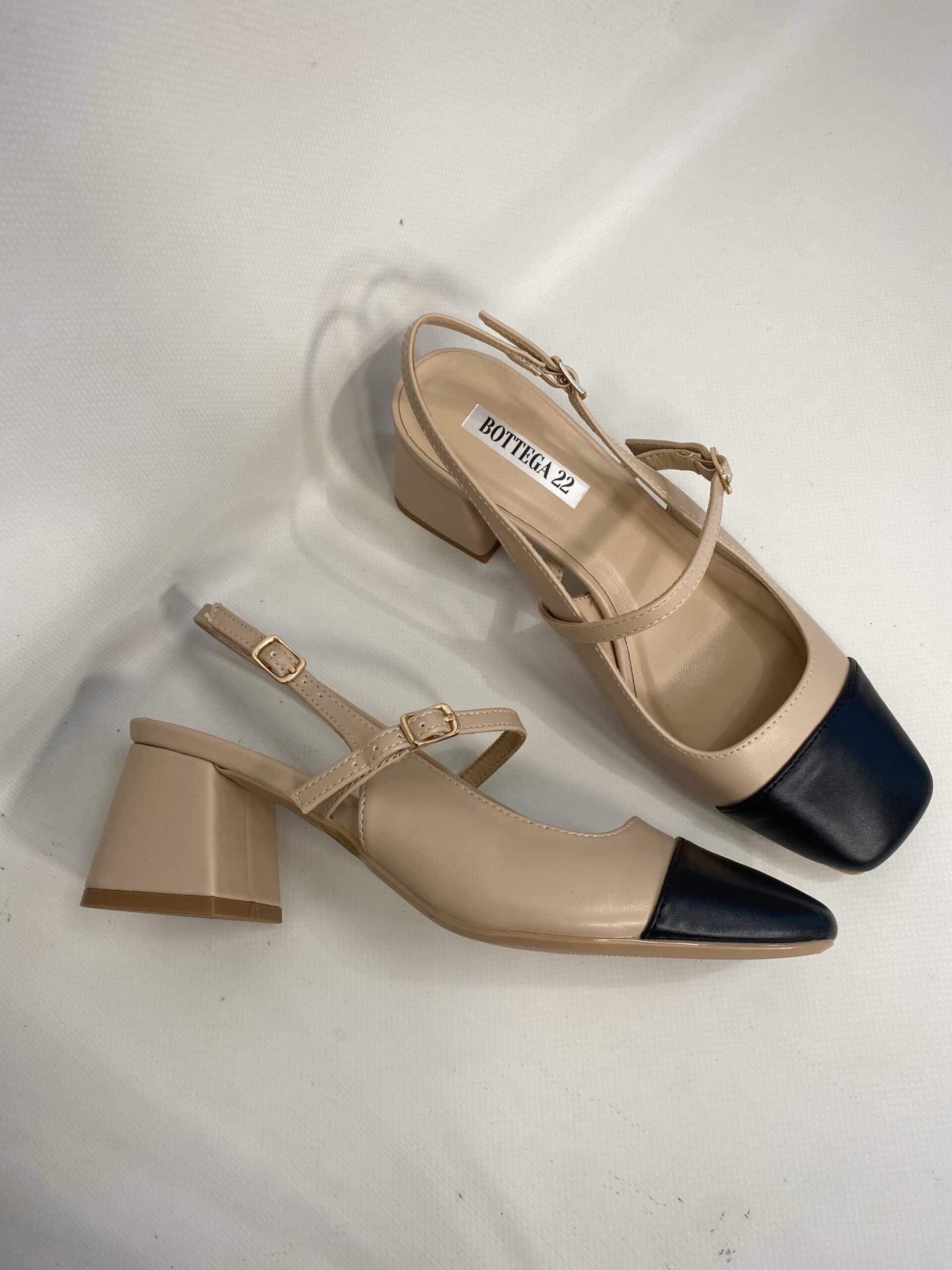Mary Jane Medium Heels  - Bicolor Nude / Nero
