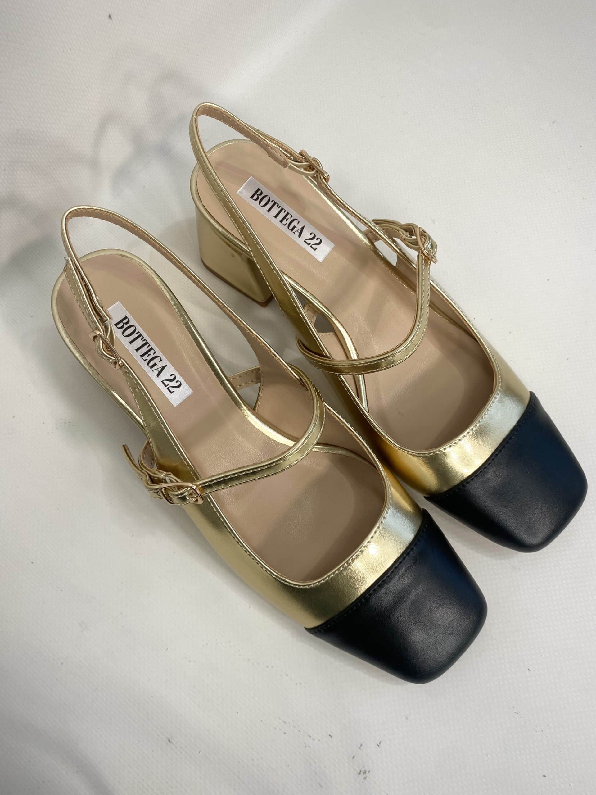 Mary Jane Medium Heels  - Bicolor Oro / Nero