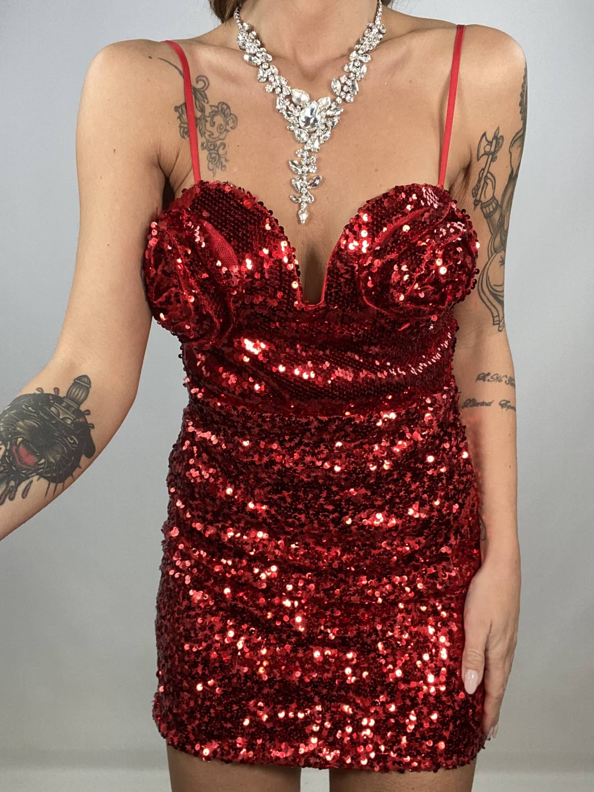 Top in Paillettes con Rose - Rosso