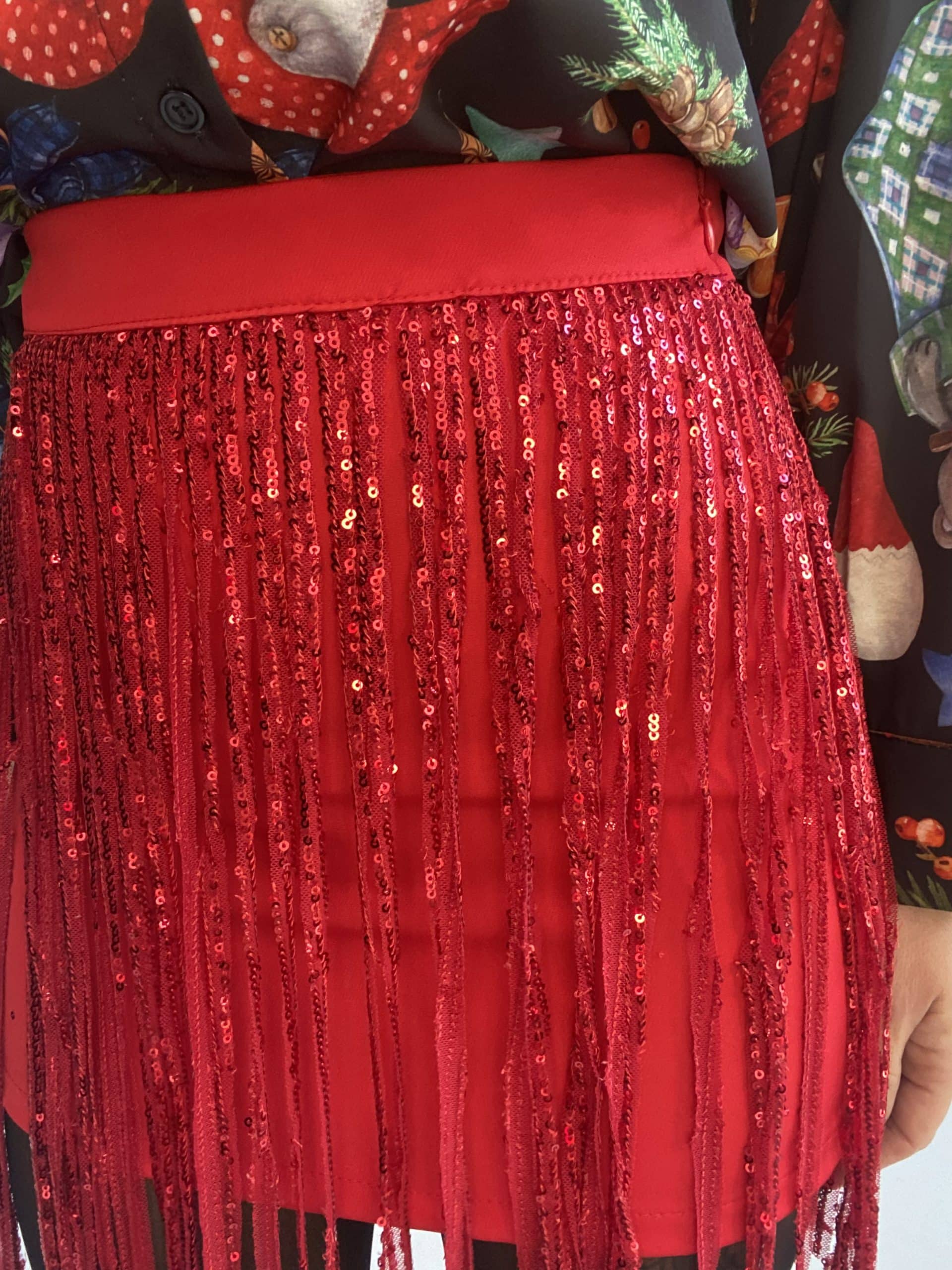 Mini Gonna Frange Paillettes - Nero