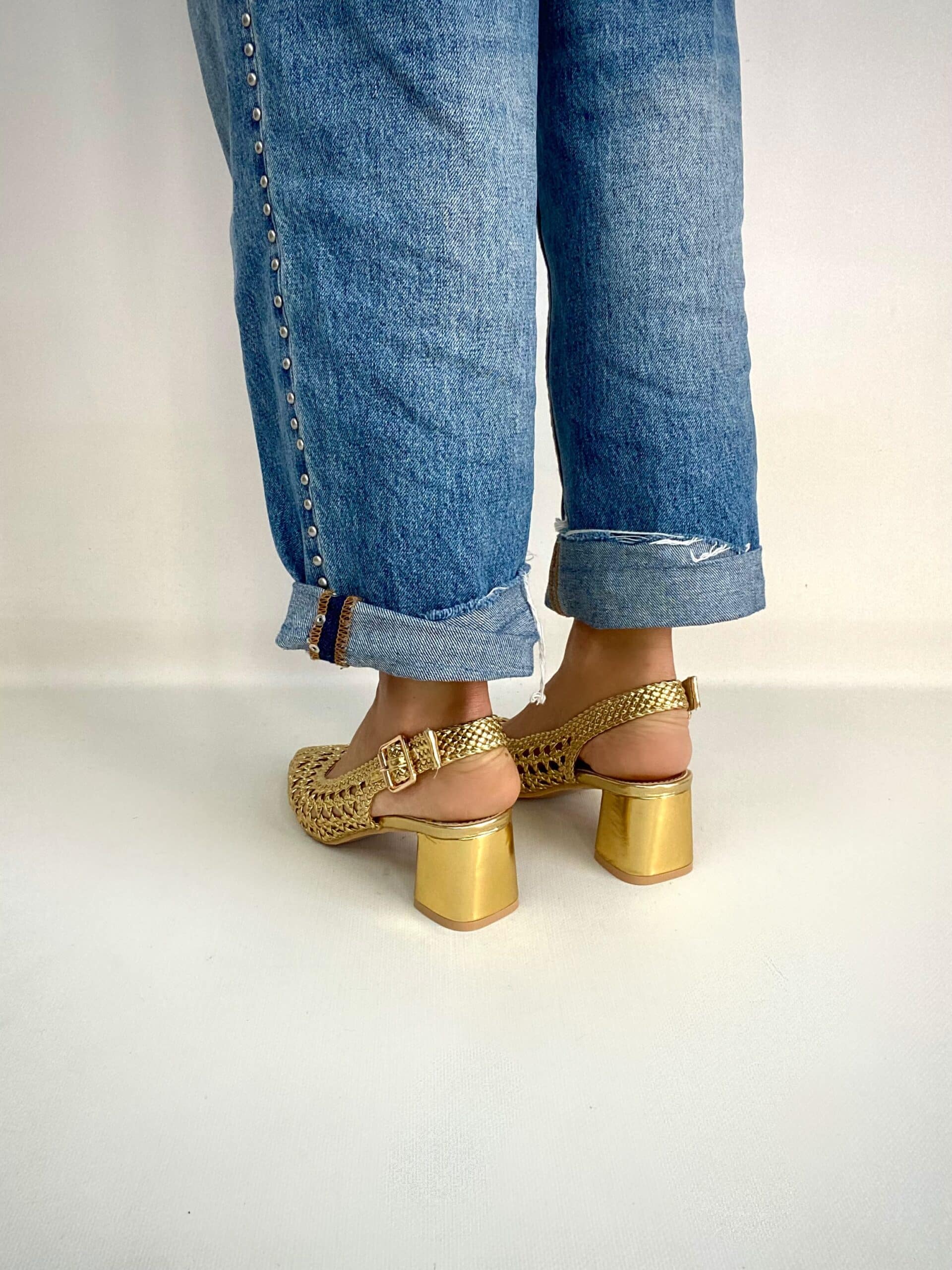 Slingback Rafia Comfort Medium Heels- Oro