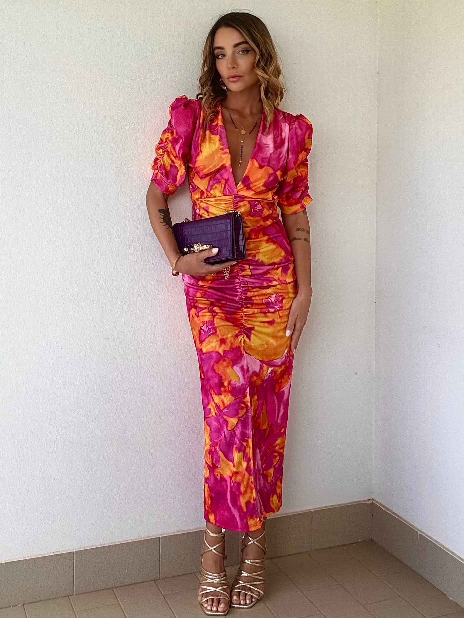 Midi Dress Mermaid - Fucsia/ Arancio
