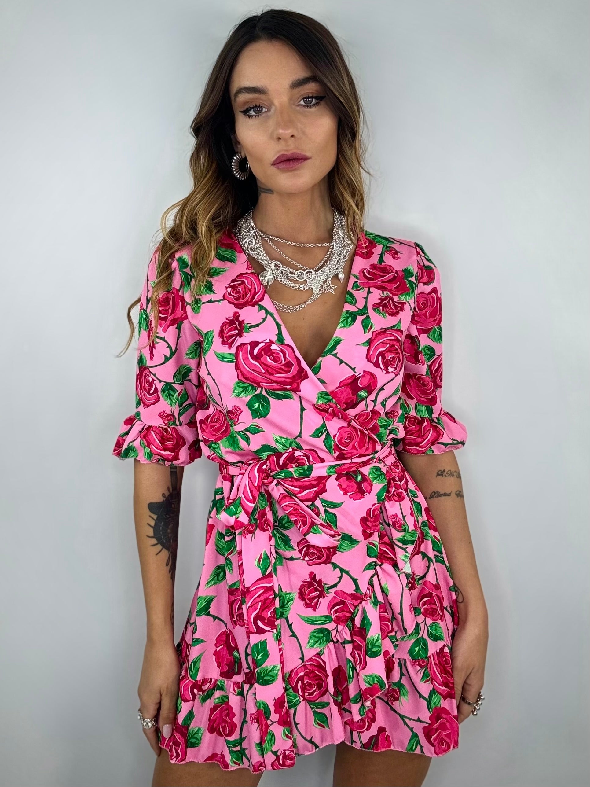 Mini Dress Flowers - Rosa / Fucsia
