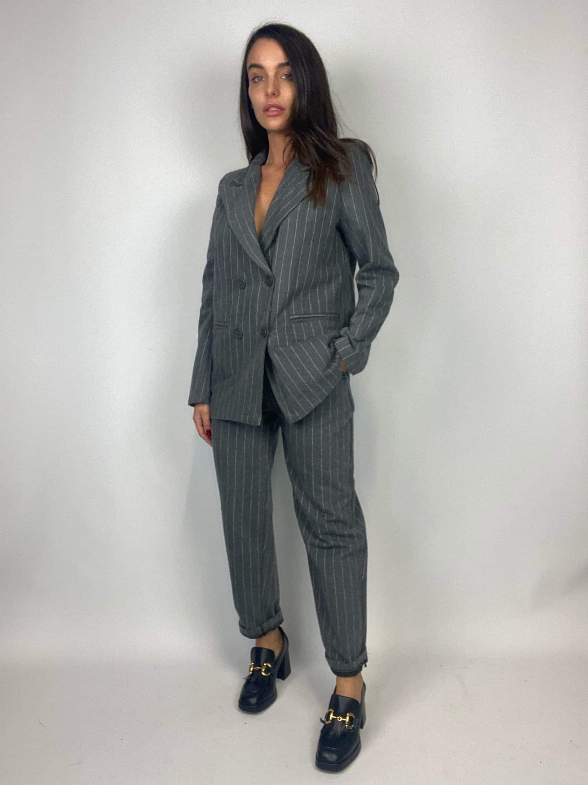 Blazer Completo Gessato Flanella - Nero