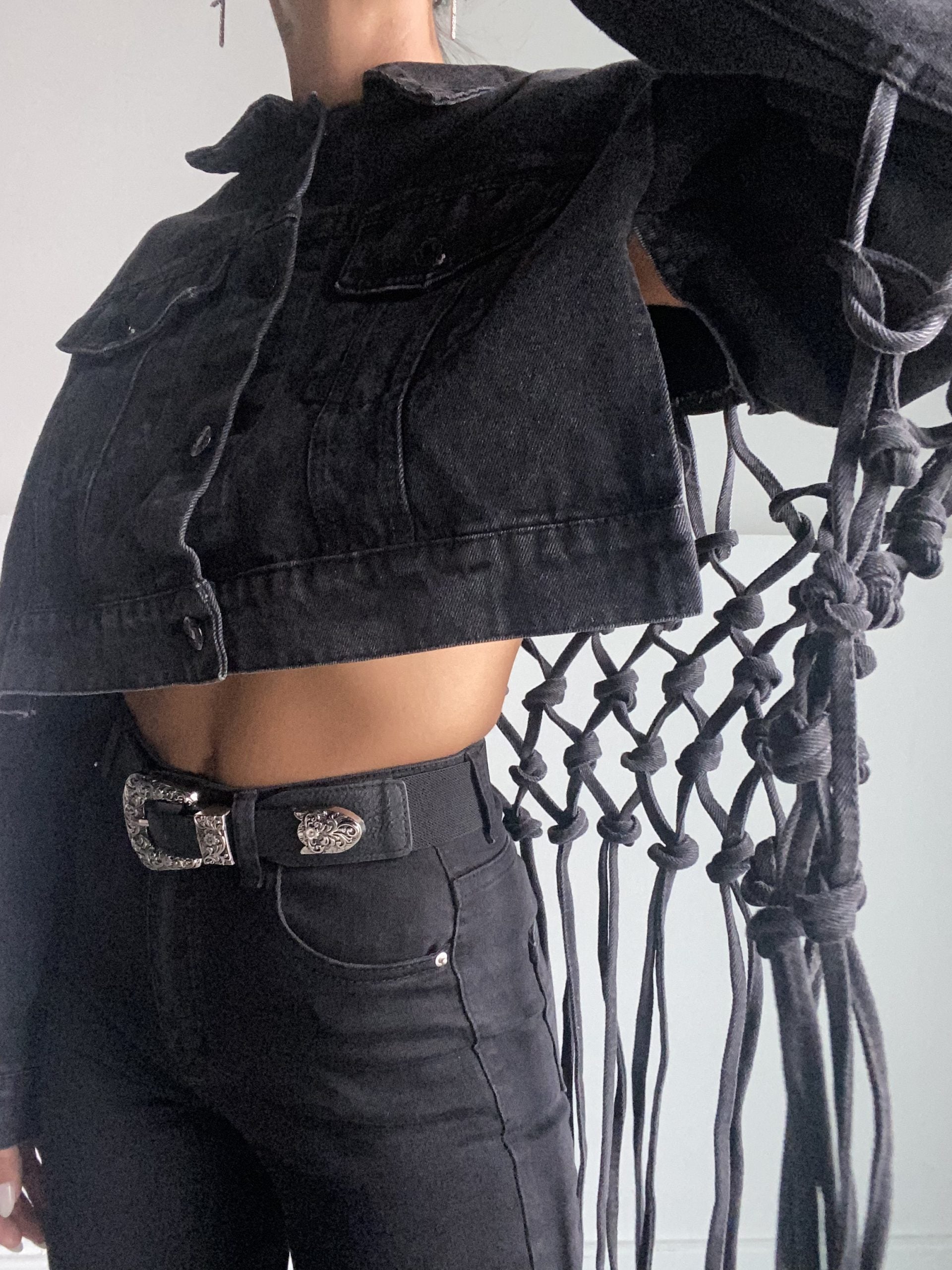 Giacca Jeans Maxi Rete - Nero